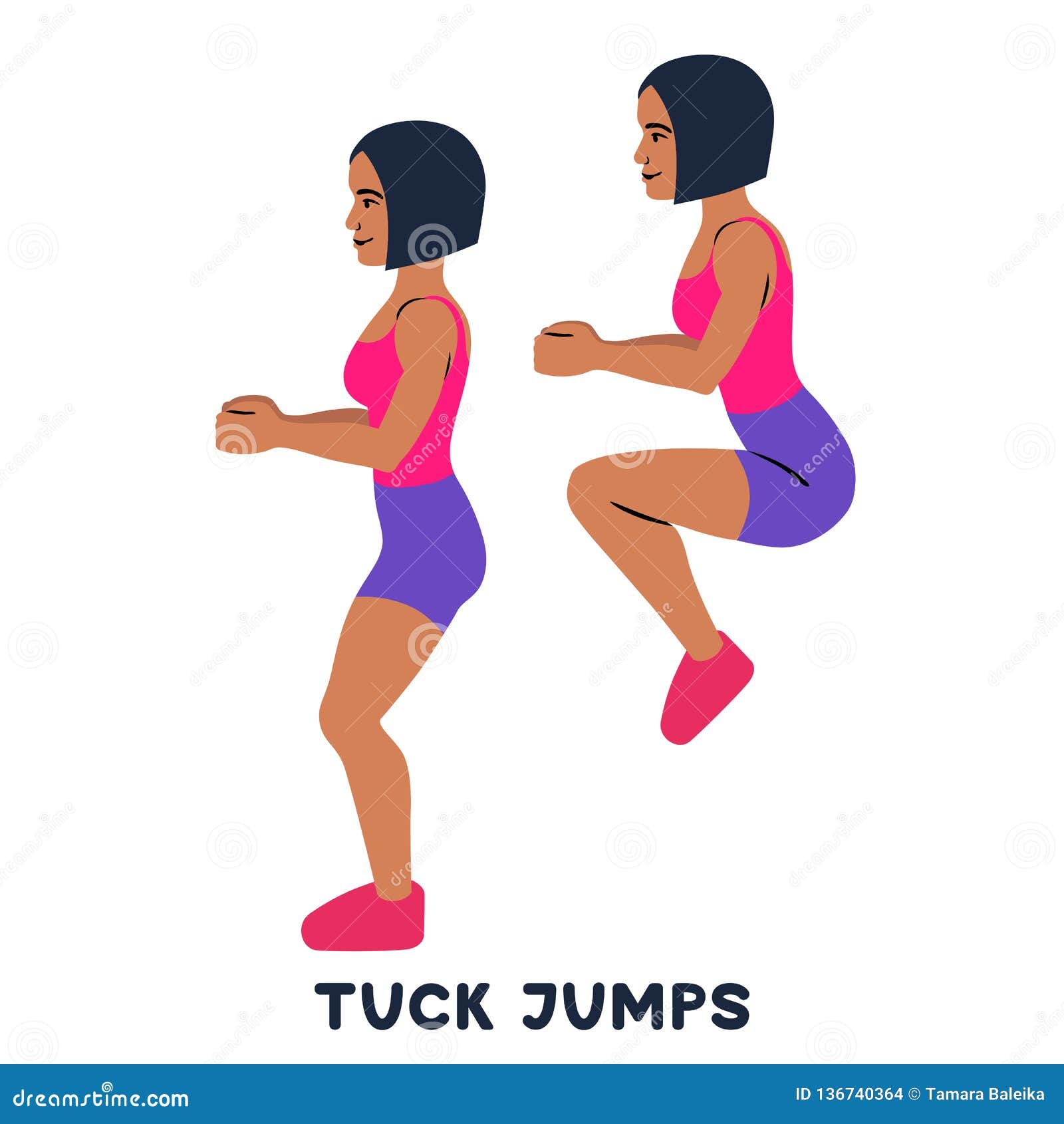 tuck jumps. sport exersice. silhouettes of woman doing exercise. workout, training