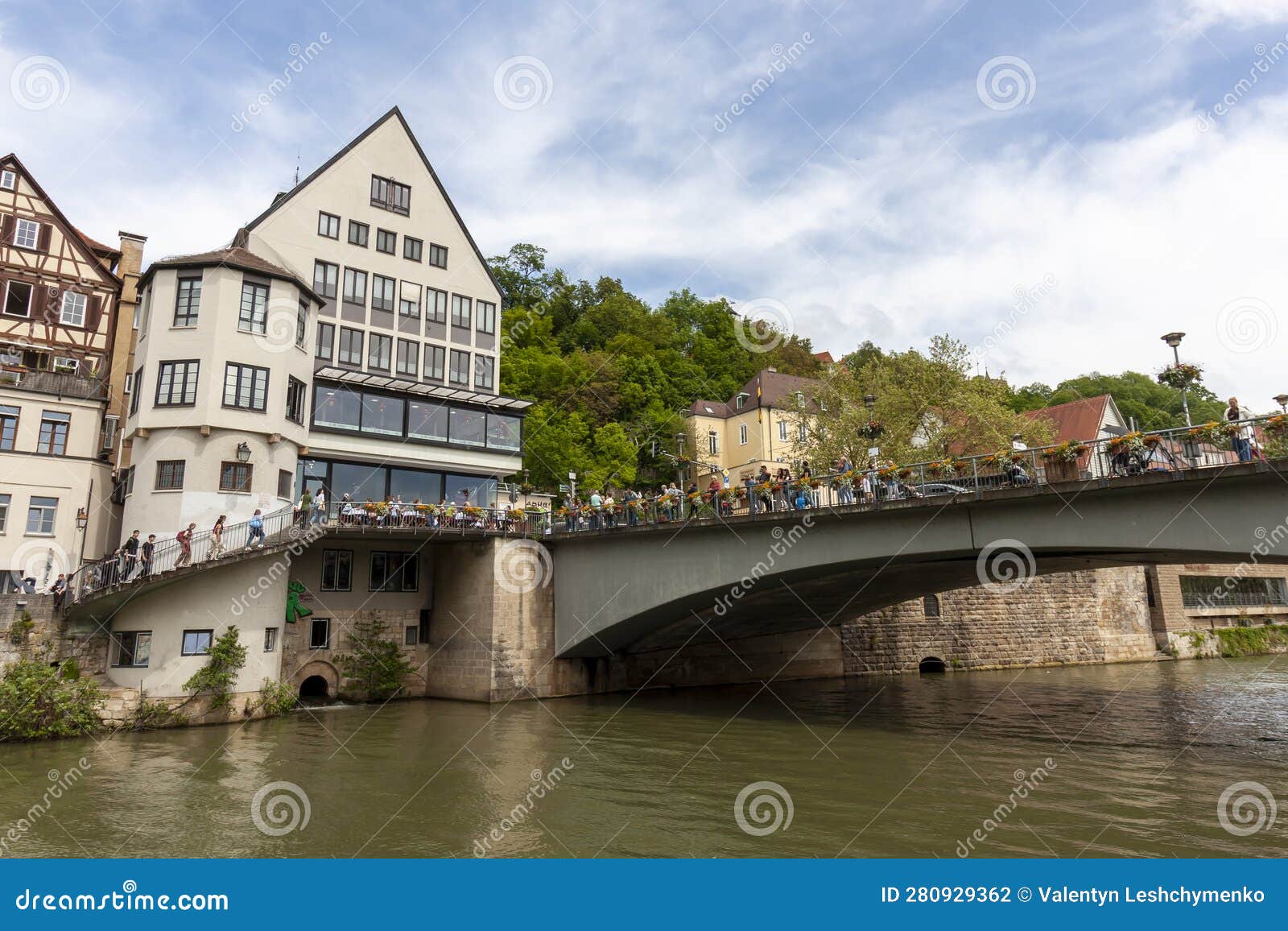 Tuebingen, an Old Town on the River Neckar. on the Right is the Neckarbridge (Eberhardsbridge