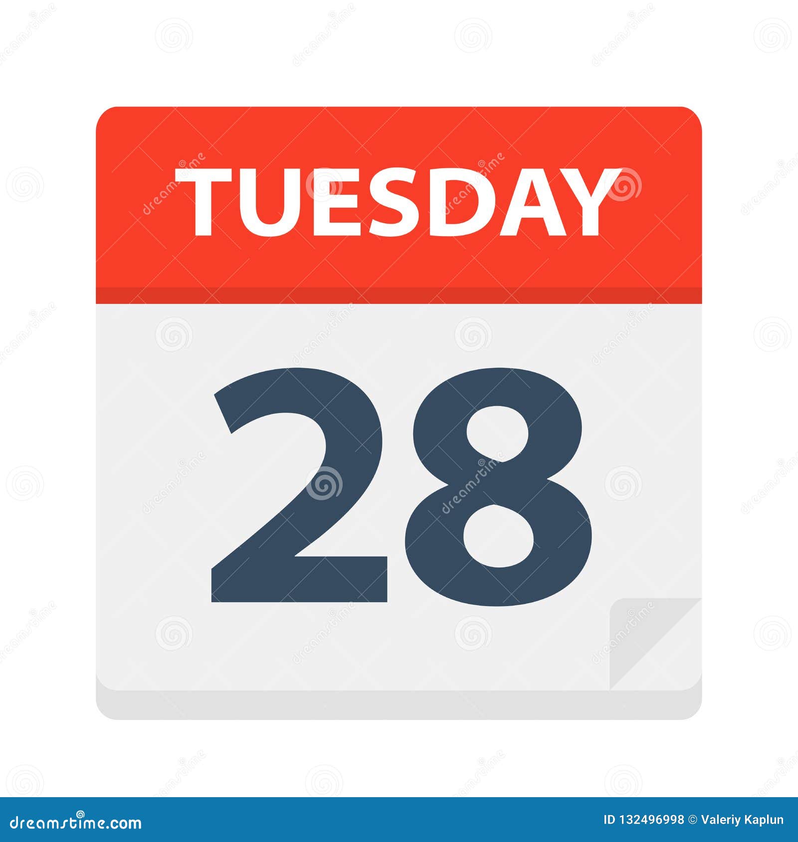 Tuesday 28 Calendar Icon. Vector Illustration of Week Day Paper Leaf