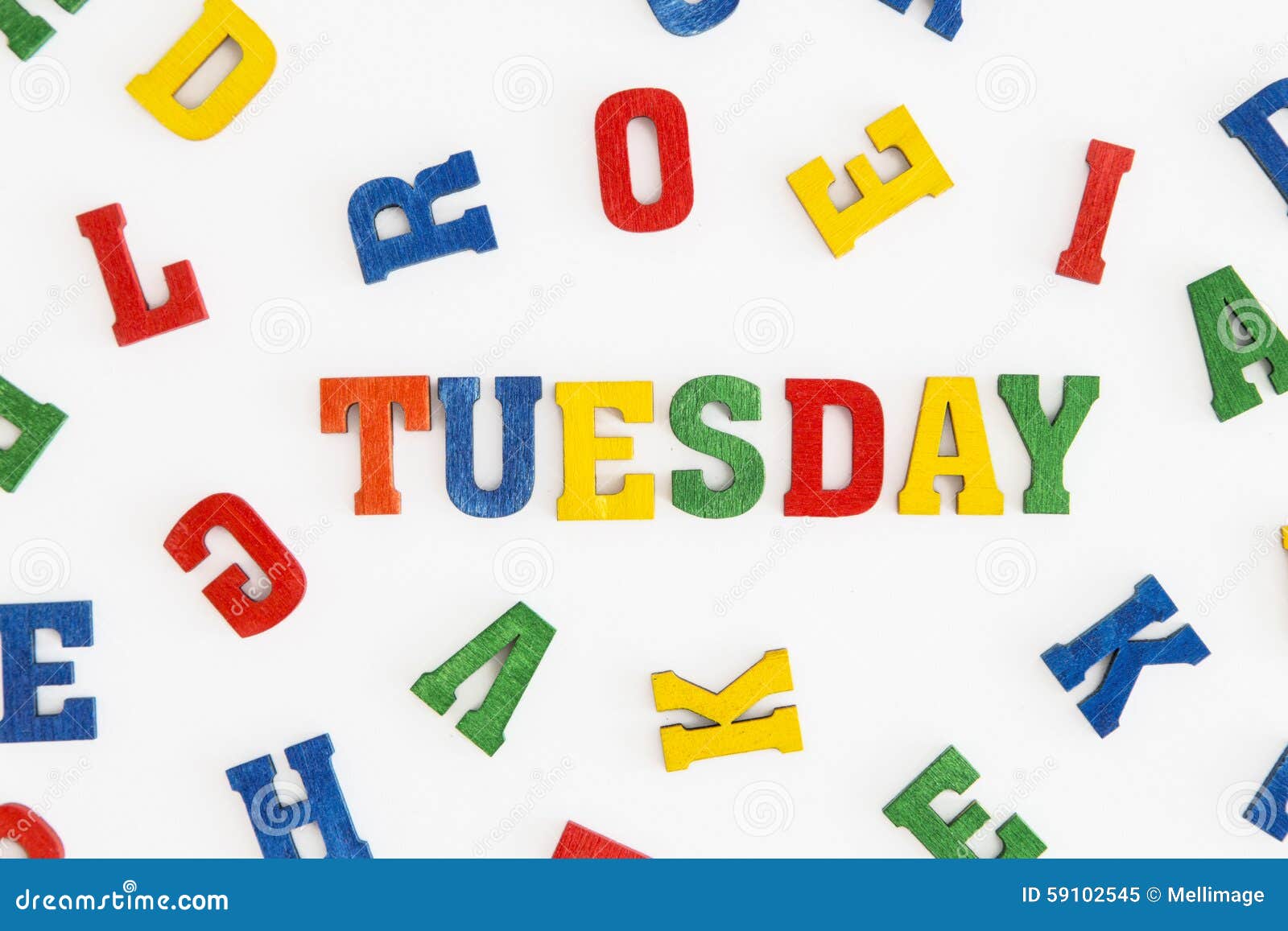 Color building blocks English words Tuesday Stock Photo - Alamy