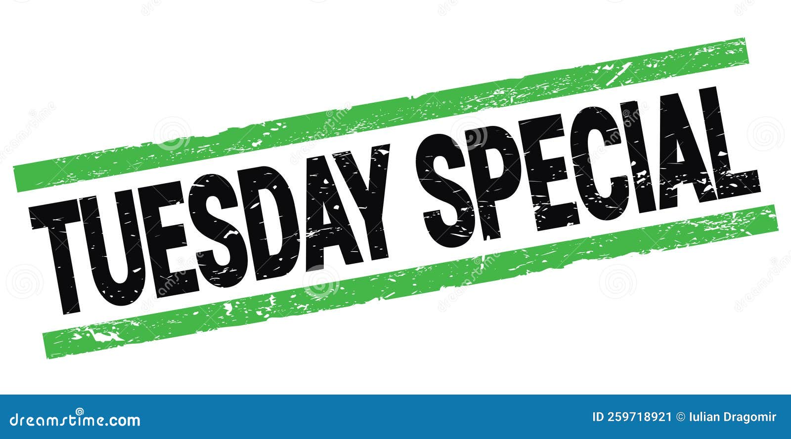 TUESDAY SPECIAL Text on Blackgreen Rectangle Stamp Sign Stock