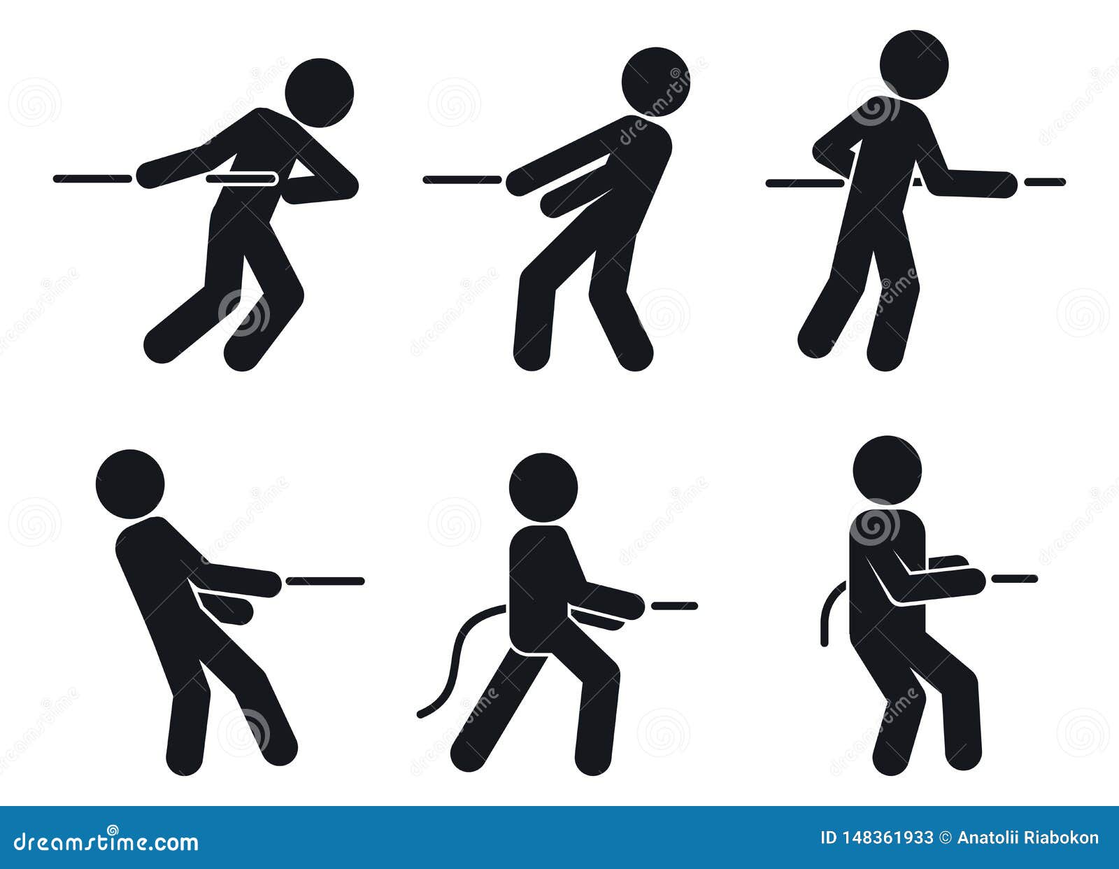 Tug of War Pull Icons Set Simple Style Stock Vector
