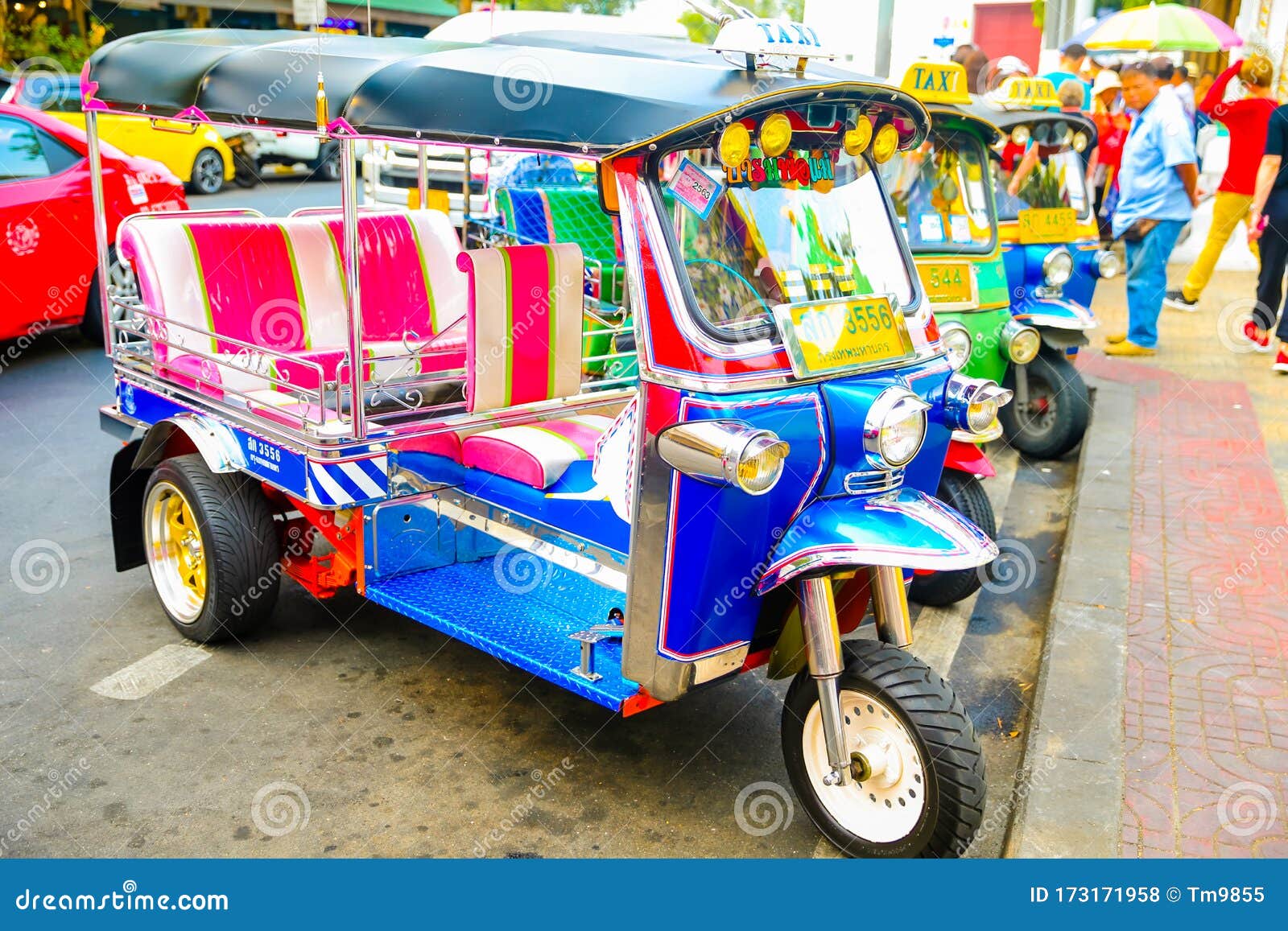 Tuk Tuks Lined Up Along A Street In Bangkok Thailand Editorial St picture