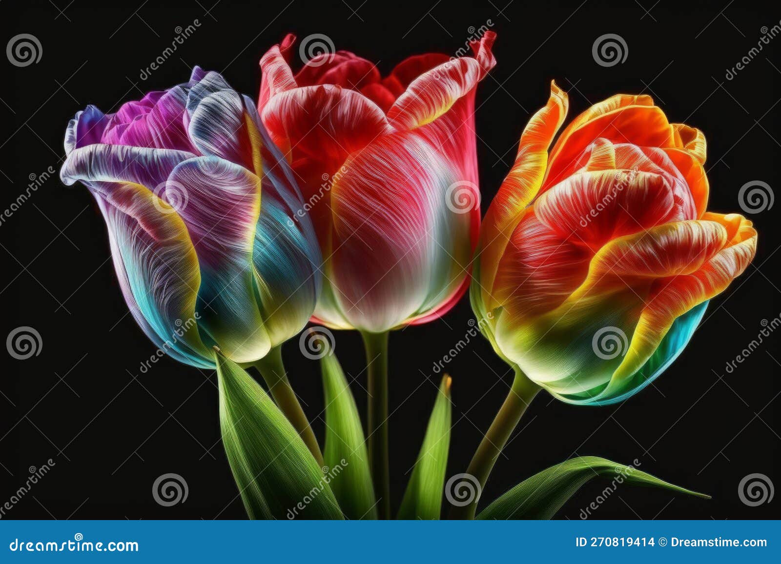 tulipanes coloridos wallpaper hd  with black background generative ai
