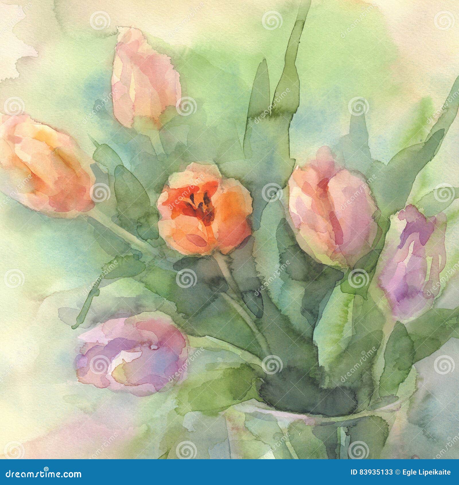 Tulipes De Couleur Dans L'aquarelle De Vase Illustration Stock -  Illustration du décoration, retrait: 83935133