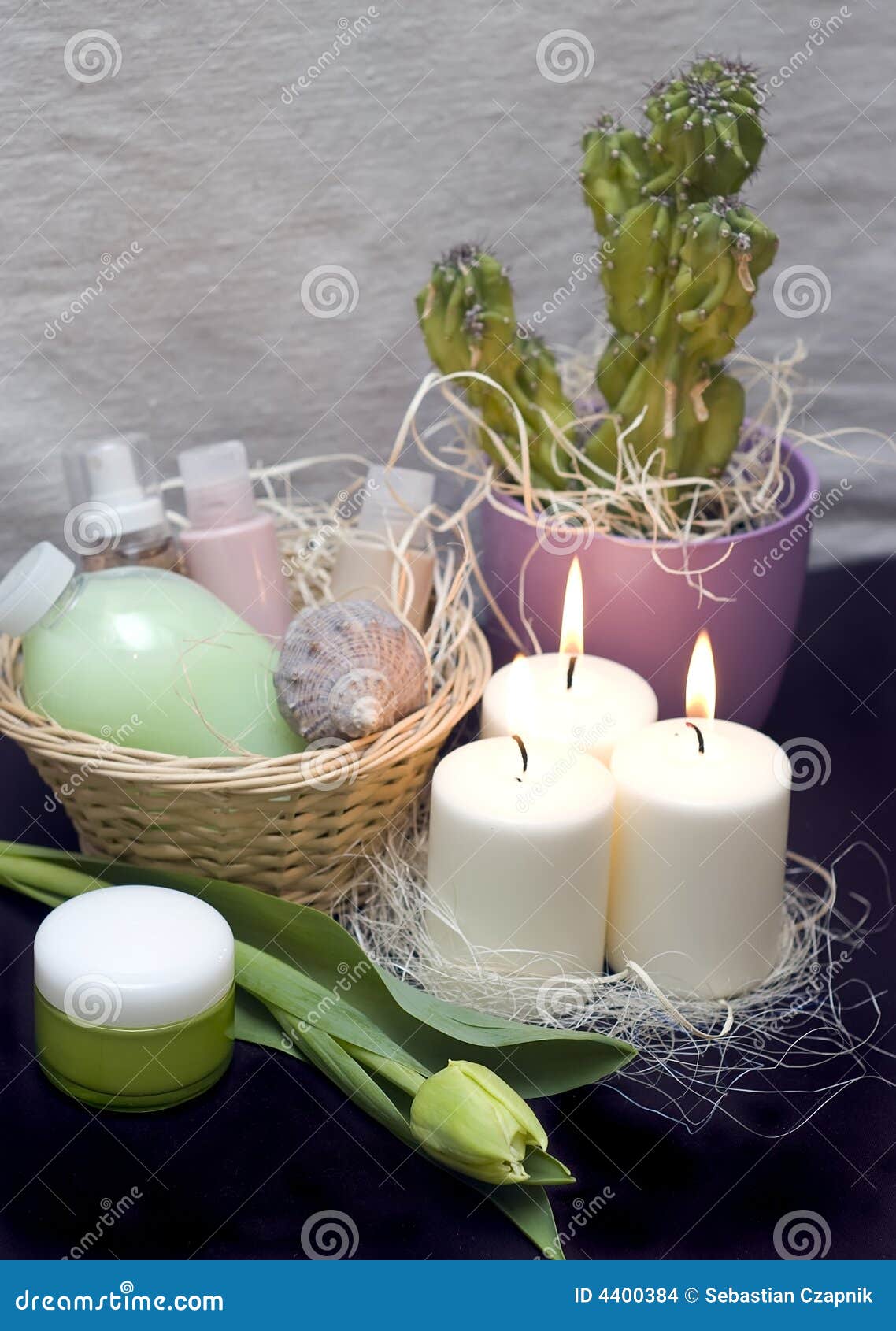 Tulips And Candles Stock Photo Image Of Pamper Green 4400384