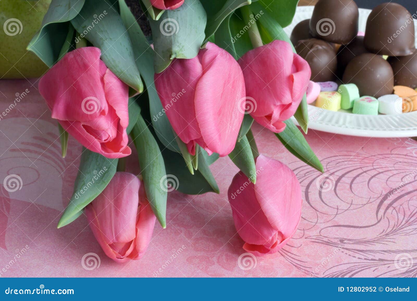 Tulips, Candy and Fruit stock photo. Image of pink, confection 12802952