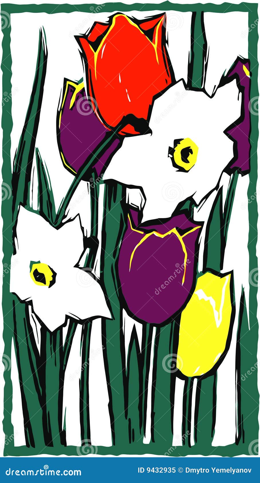 Tulips and Daffodils stock vector. Illustration of romance 9432935