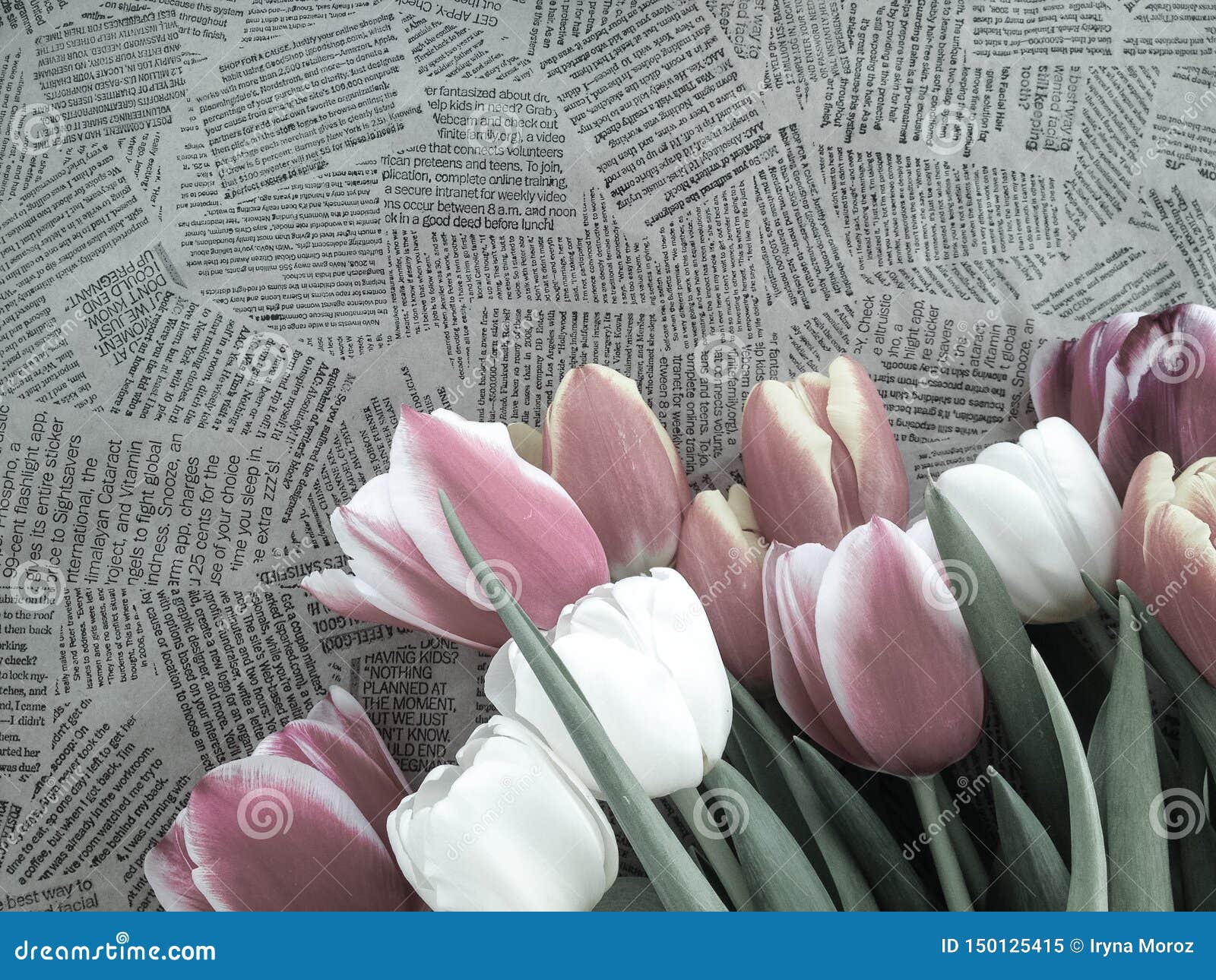 Tulips Flowers Bunch on Vintage Newspaper Background Stock Image - Image of  springtime, newspaper: 150125415