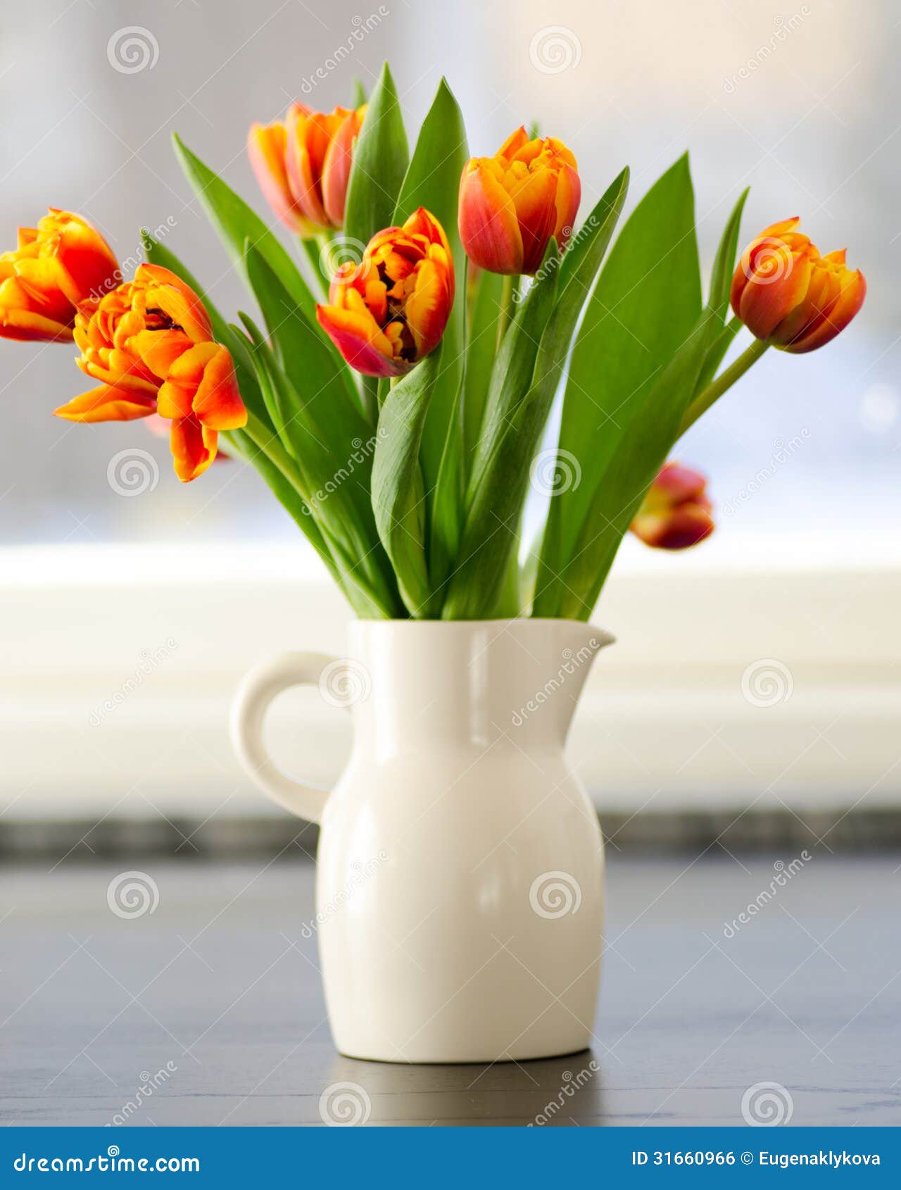 Tulips in jug on the table stock photo. Image of floral - 31660966
