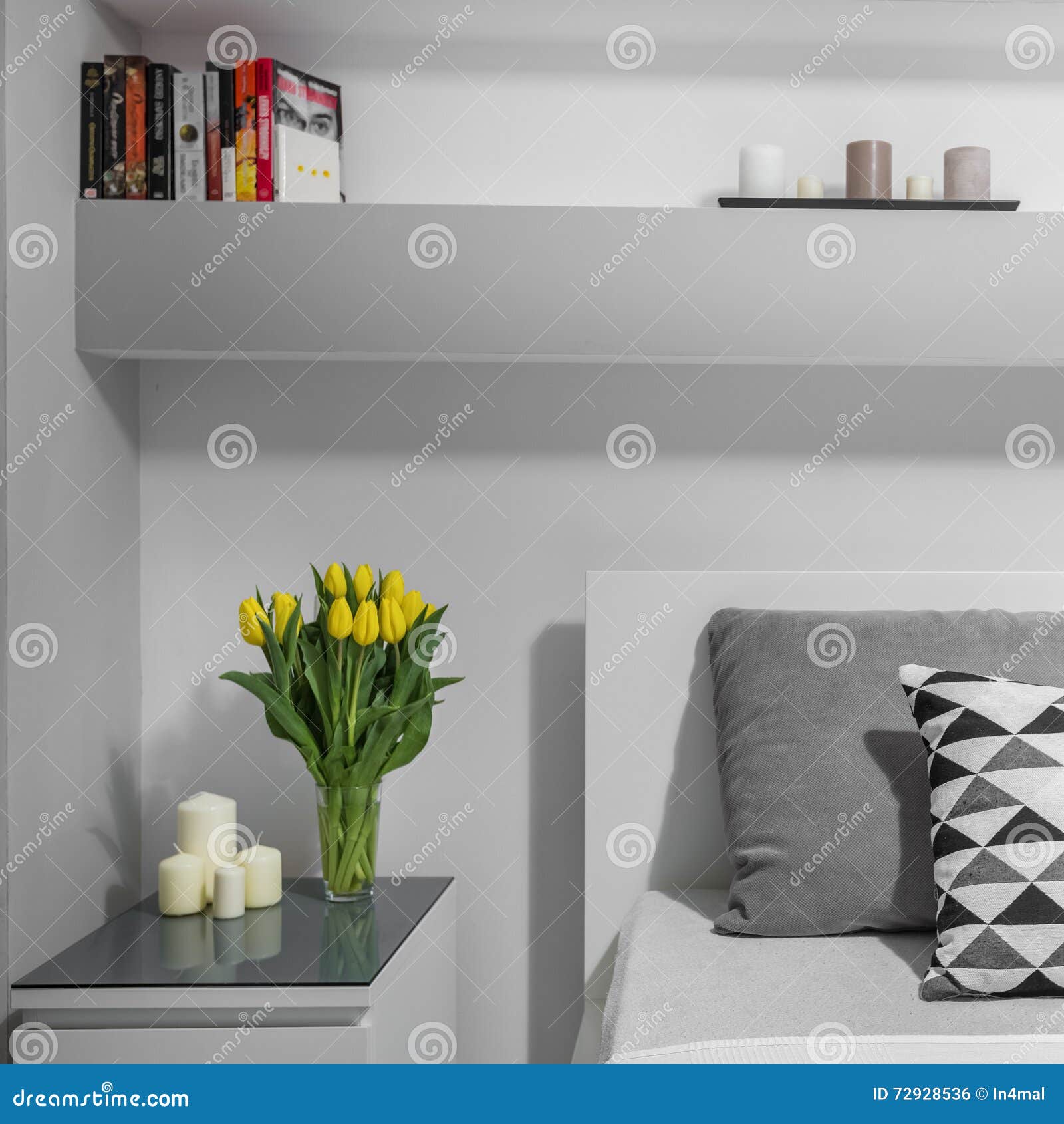 Tulips on nightstand stock photo. Image of bookshelf 72928536