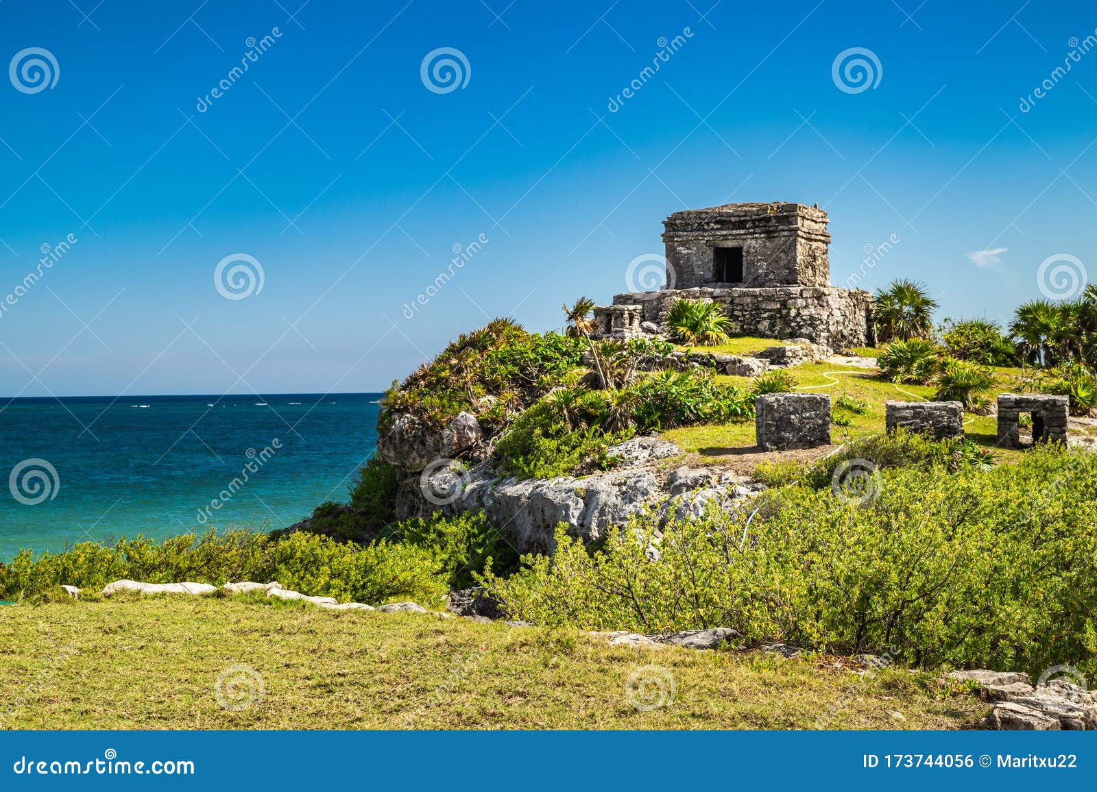 Tulum Ruins At The Caribbean Coast Quintana Roo Mexico Stock Photo Image Of Ocean Deep 173744056
