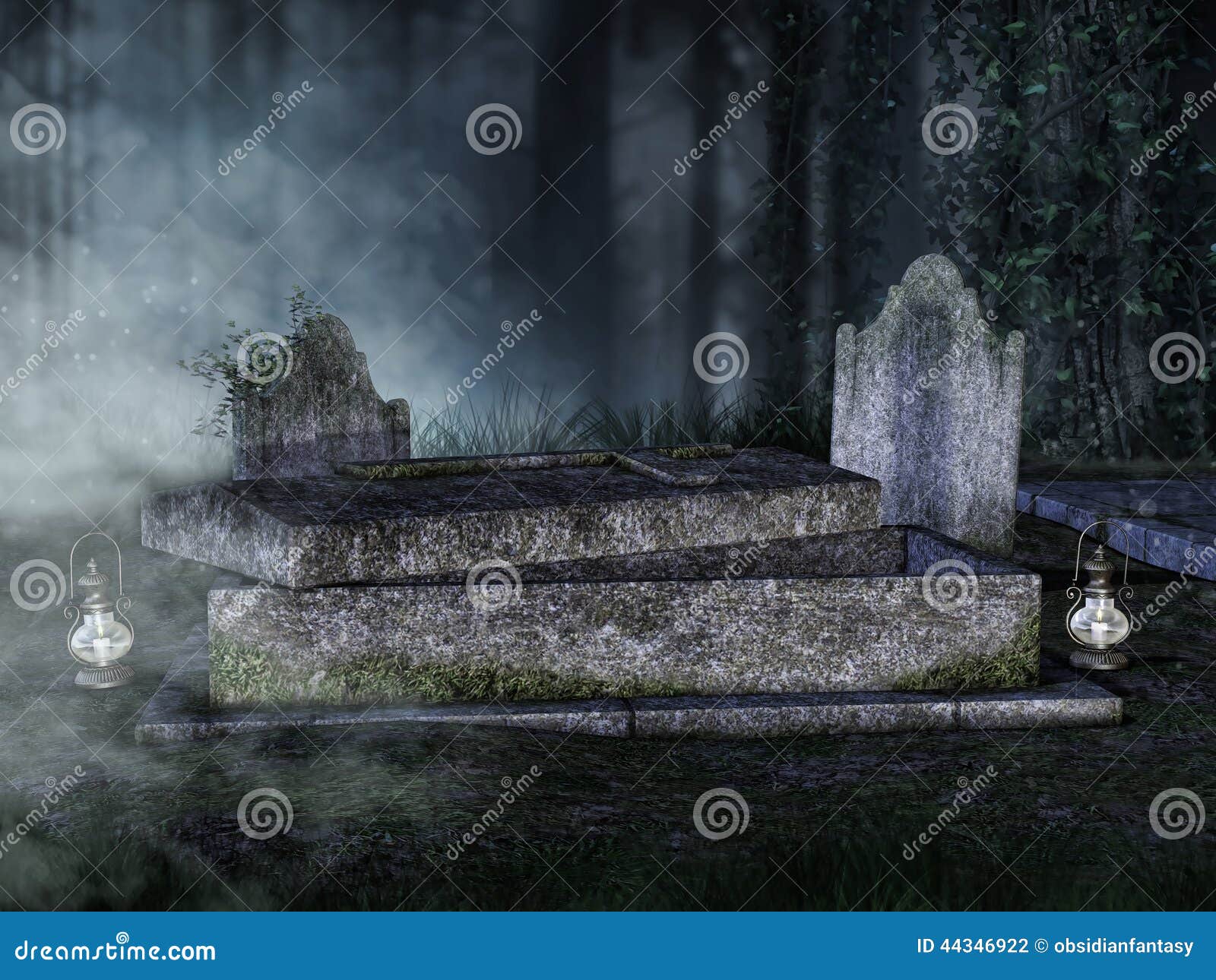 Tumba Abierta En Un Cementerio Stock de ilustración Ilustración de abierto, fondo 44346922