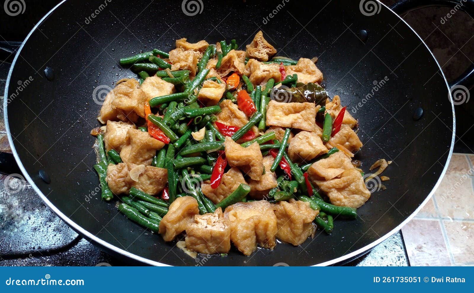 Tumis Kacang Panjang or Sauteed Long Beans in a Pan. Stir-fry