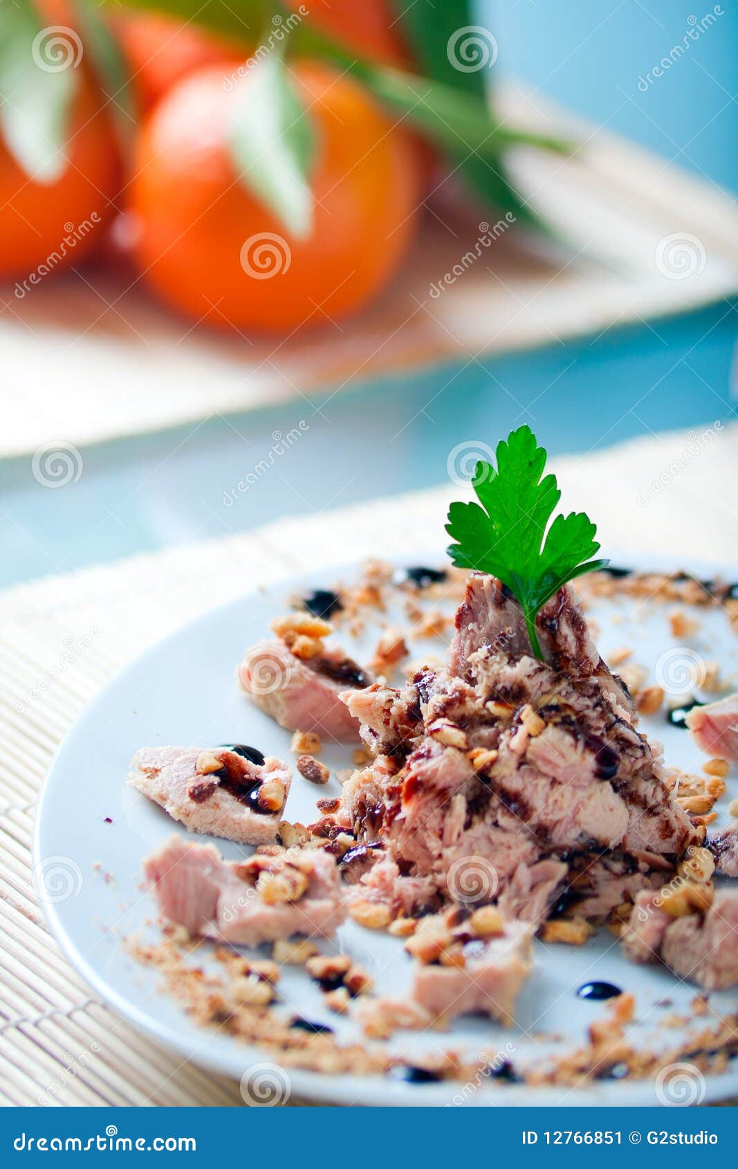 Tuna and Almonds with Vinegar Glaze Stock Image Image of diet, health