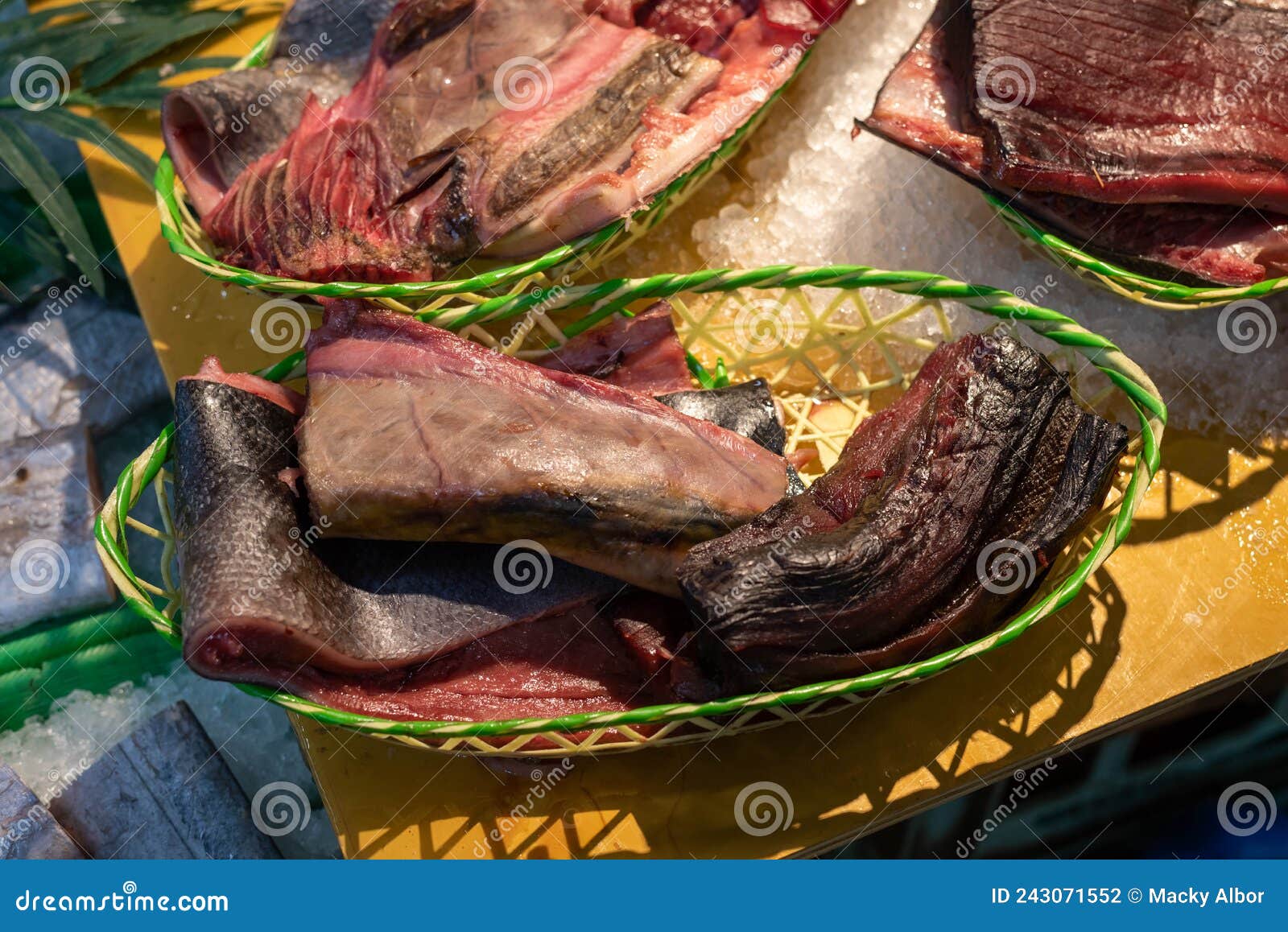 Fresh Tuna Black and Red Meat for Sale at an Asian Wet Market. Stock