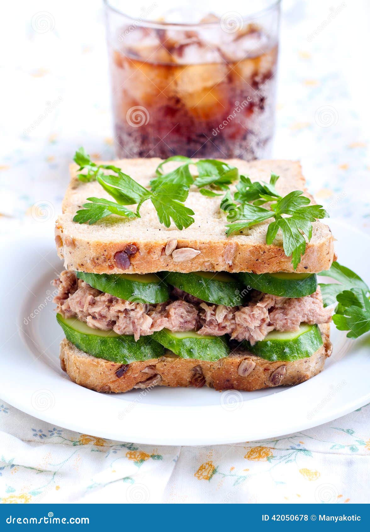 Tuna and cucumber sandwich stock photo. Image of fish 42050678