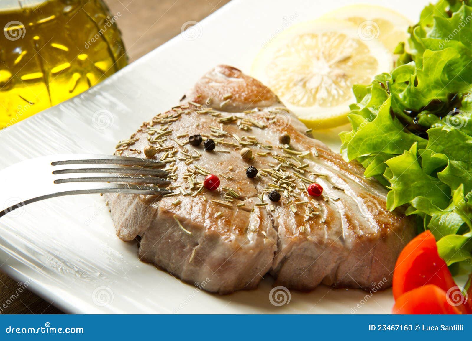 Tuna filet with salad stock photo. Image of plate, meal 23467160