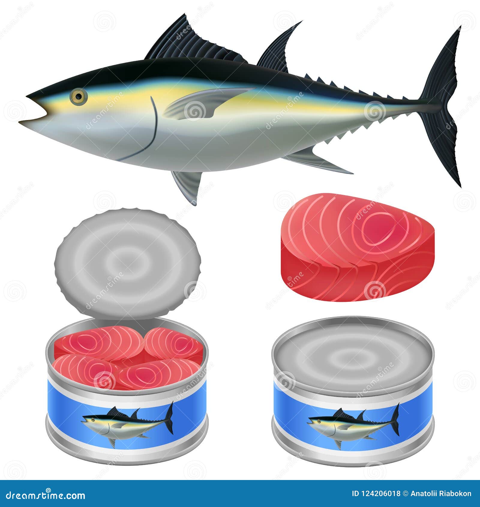 Download Tuna Fish Can Steak Mockup Set Realistic Style Stock Illustration Illustration Of Meal Albacore 124206018