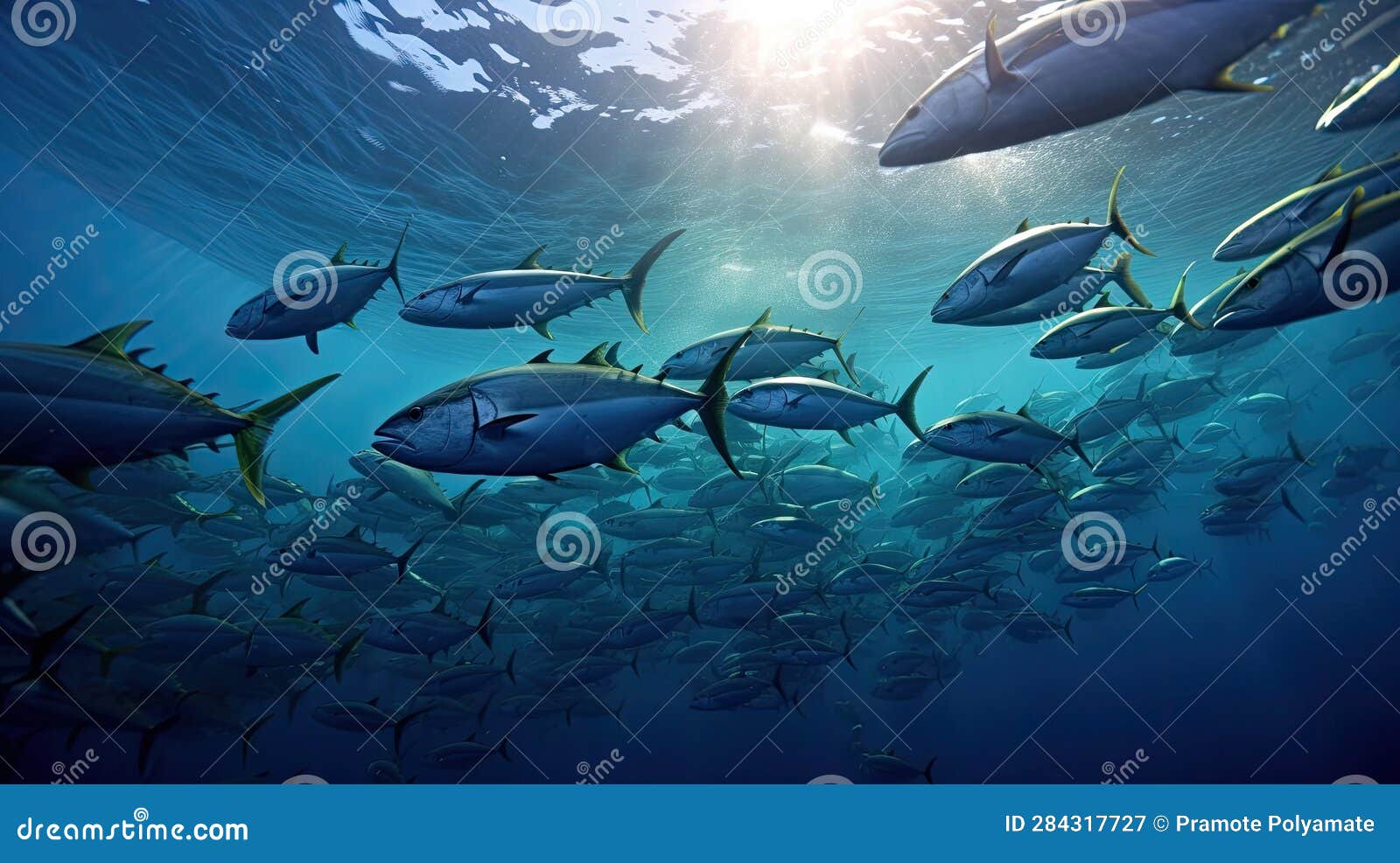 Tuna Fish in the Ocean. School of Tuna Fish in the Ocean. Tuna Stock