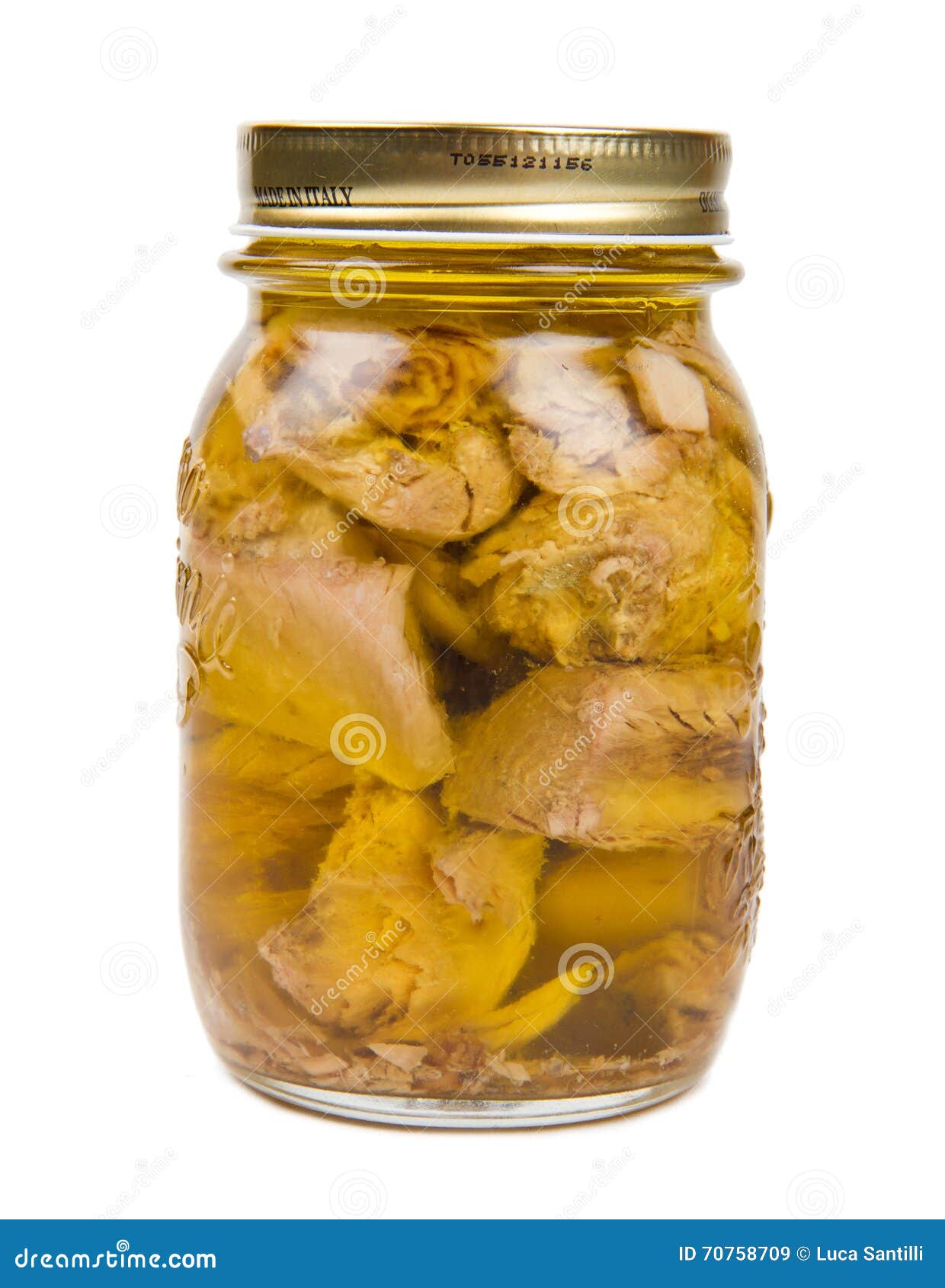 Tuna in olive oil jar stock image. Image of mackerel 70758709