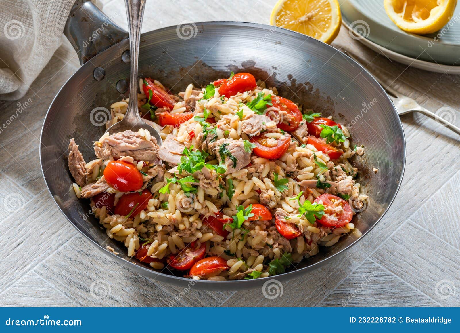 Tuna and orzo stock photo. Image of brunch, herb, main 232228782