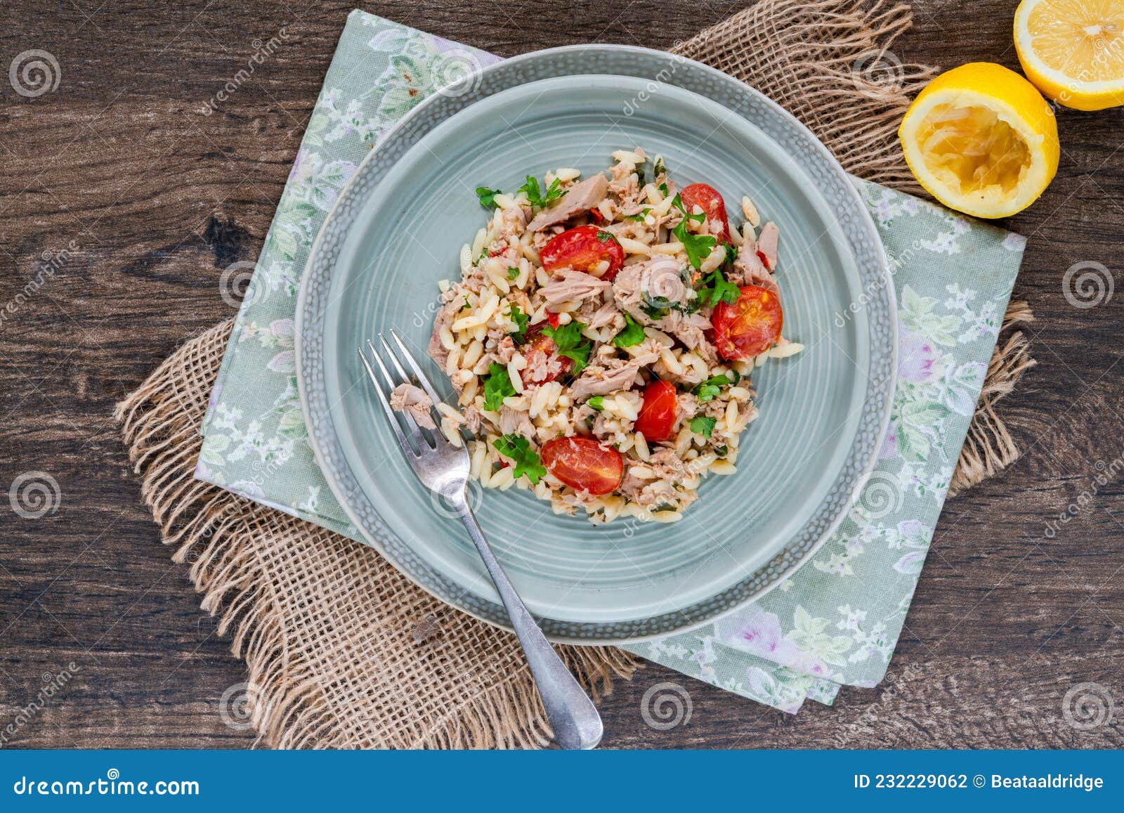 Tuna and orzo stock photo. Image of caper, dinner, healthy 232229062