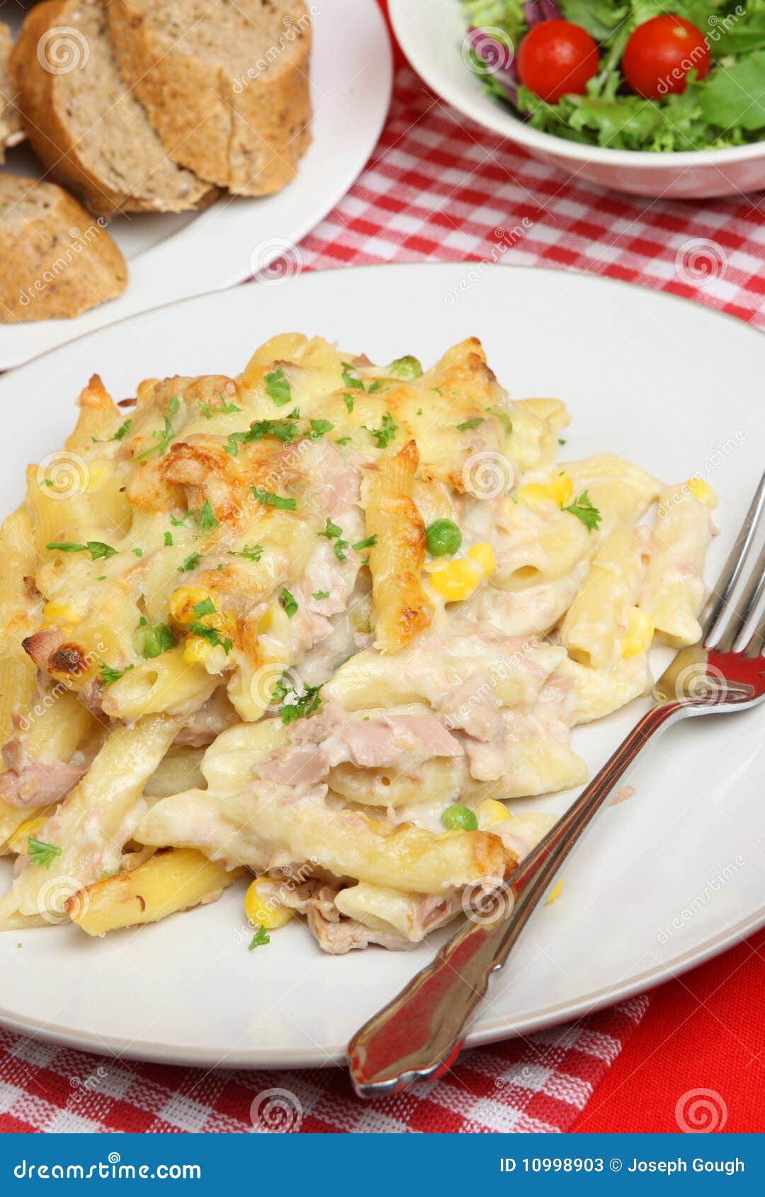 Tuna Pasta Bake stock image. Image of bread, cutlery 10998903
