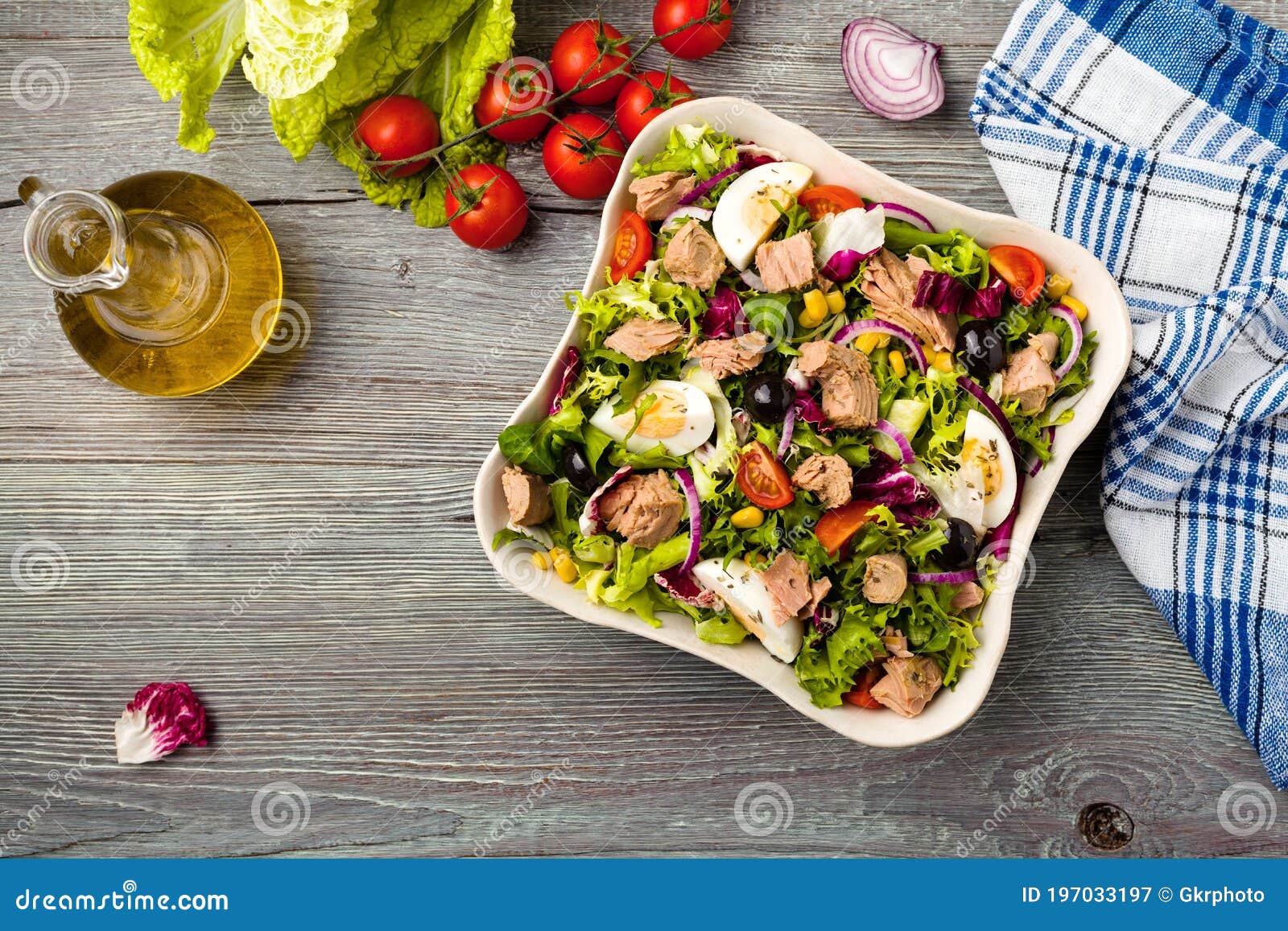 Tuna Salad with Lettuce, Eggs and Tomatoes Stock Image Image of view