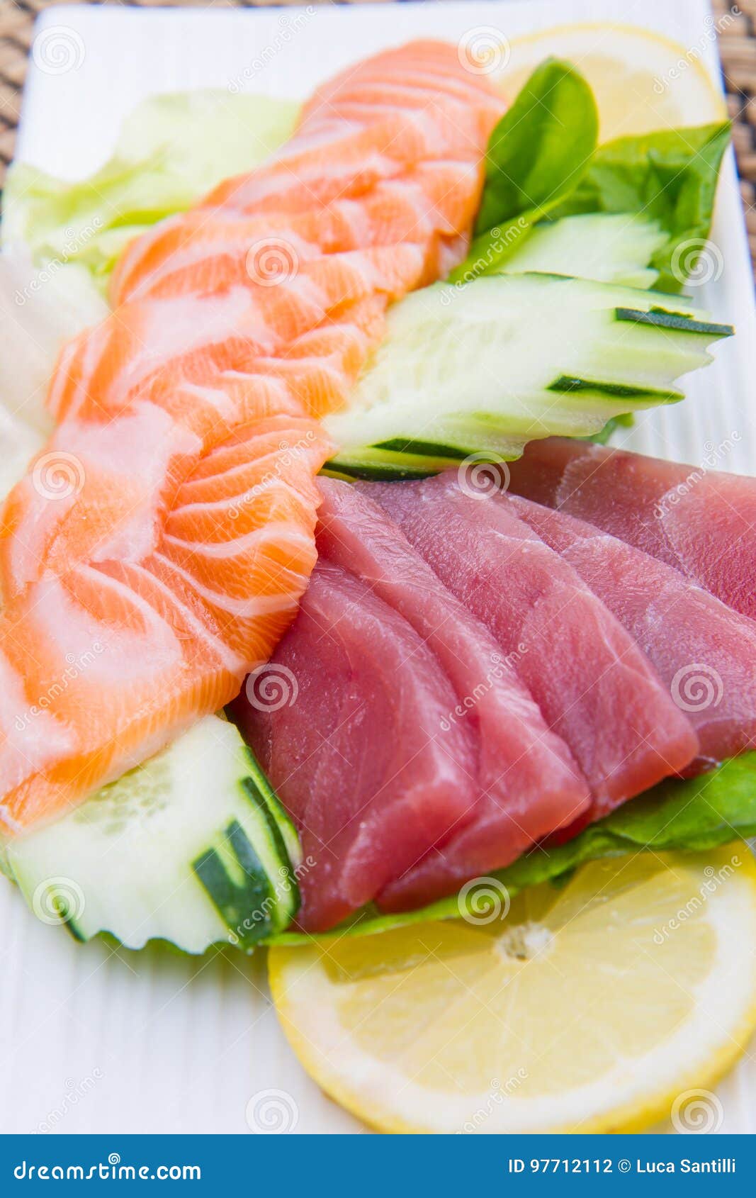 Tuna and Salmon Sashimi on Black Dish Stock Photo Image of fish