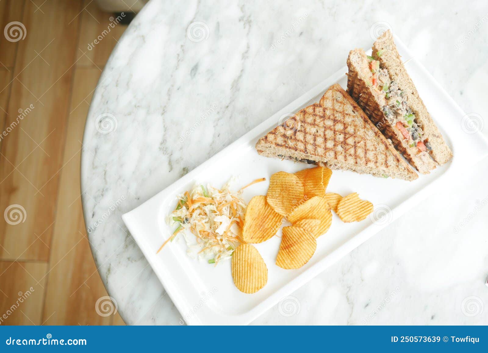 Tuna Sandwich and Chips on a Plate on Table , Stock Image Image of