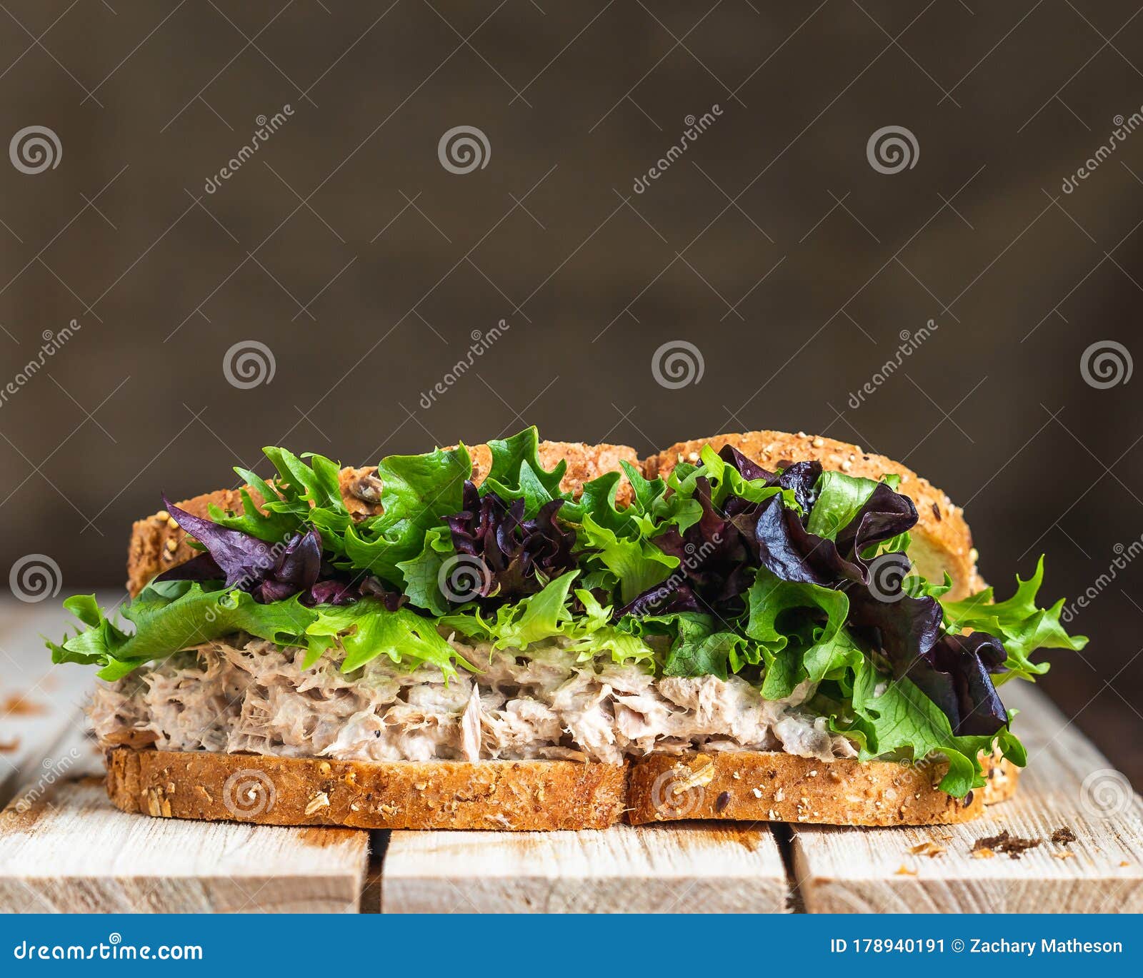 Tuna Sandwich and Lettuce on Rye Bread on Wooden Surface Stock Image