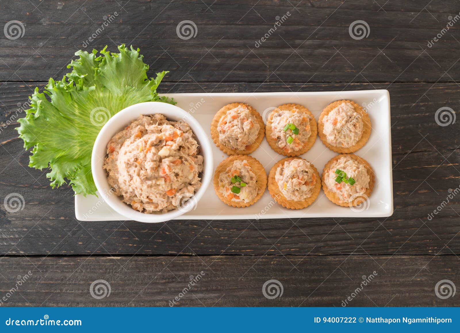 Tuna spread with cracker stock photo. Image of sauce 94007222