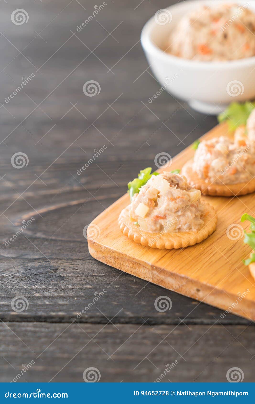 Tuna spread with cracker stock photo. Image of fish, slice 94652728