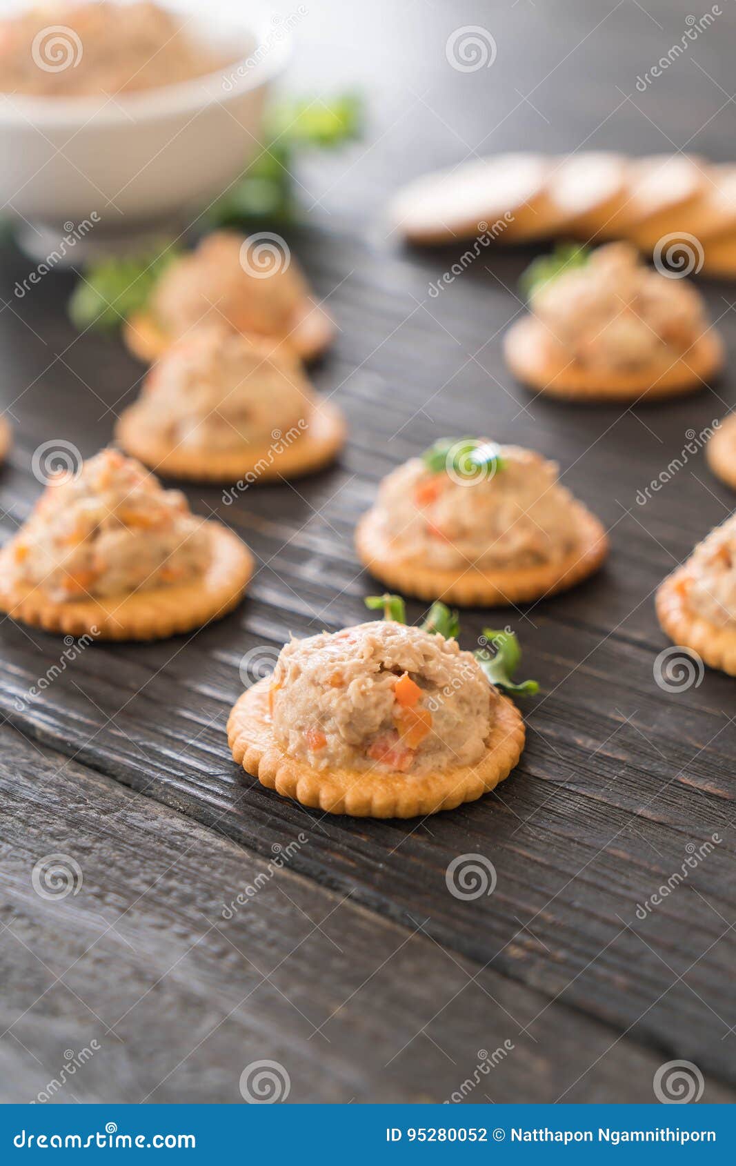 Tuna spread with cracker stock photo. Image of slice 95280052