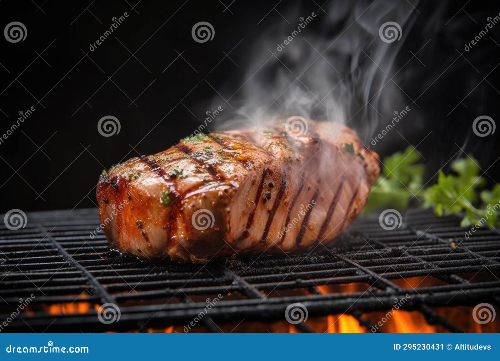 Tuna Steak Flavored with Grill Smoke, Side View Stock Image Image of