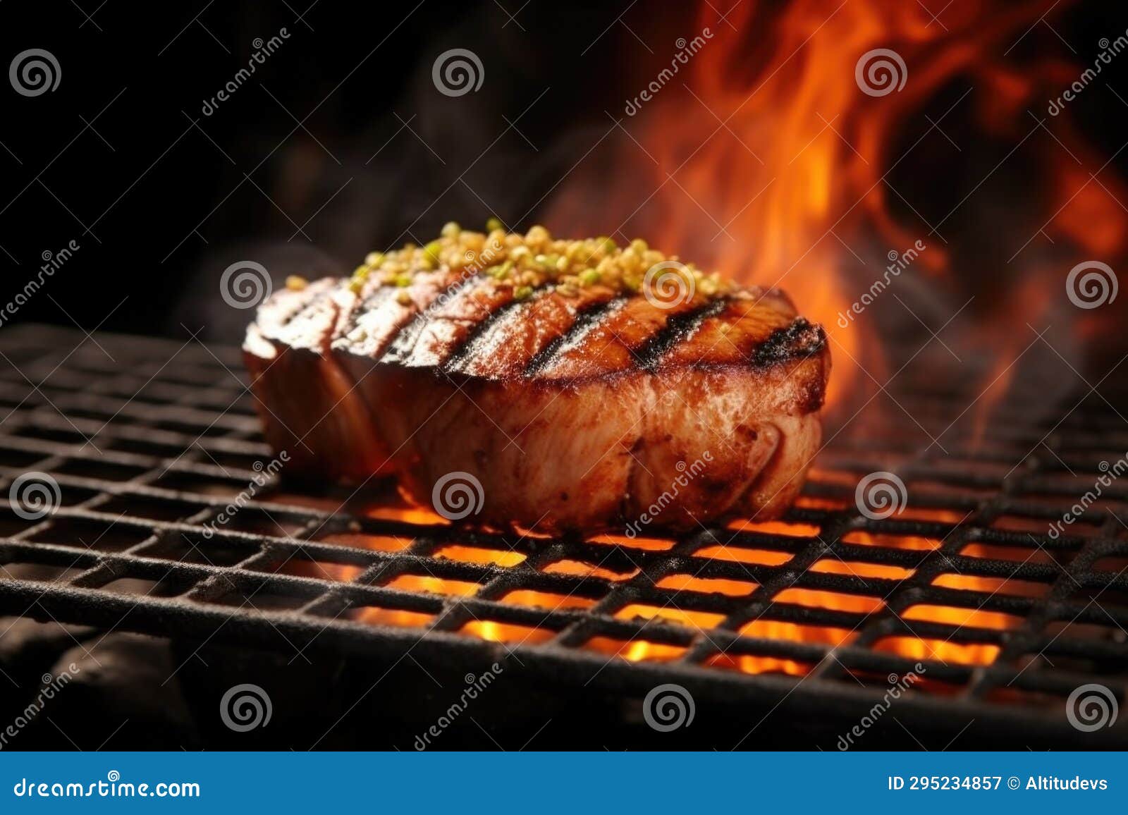 Tuna Steak Flavored with Grill Smoke, Side View Stock Image Image of