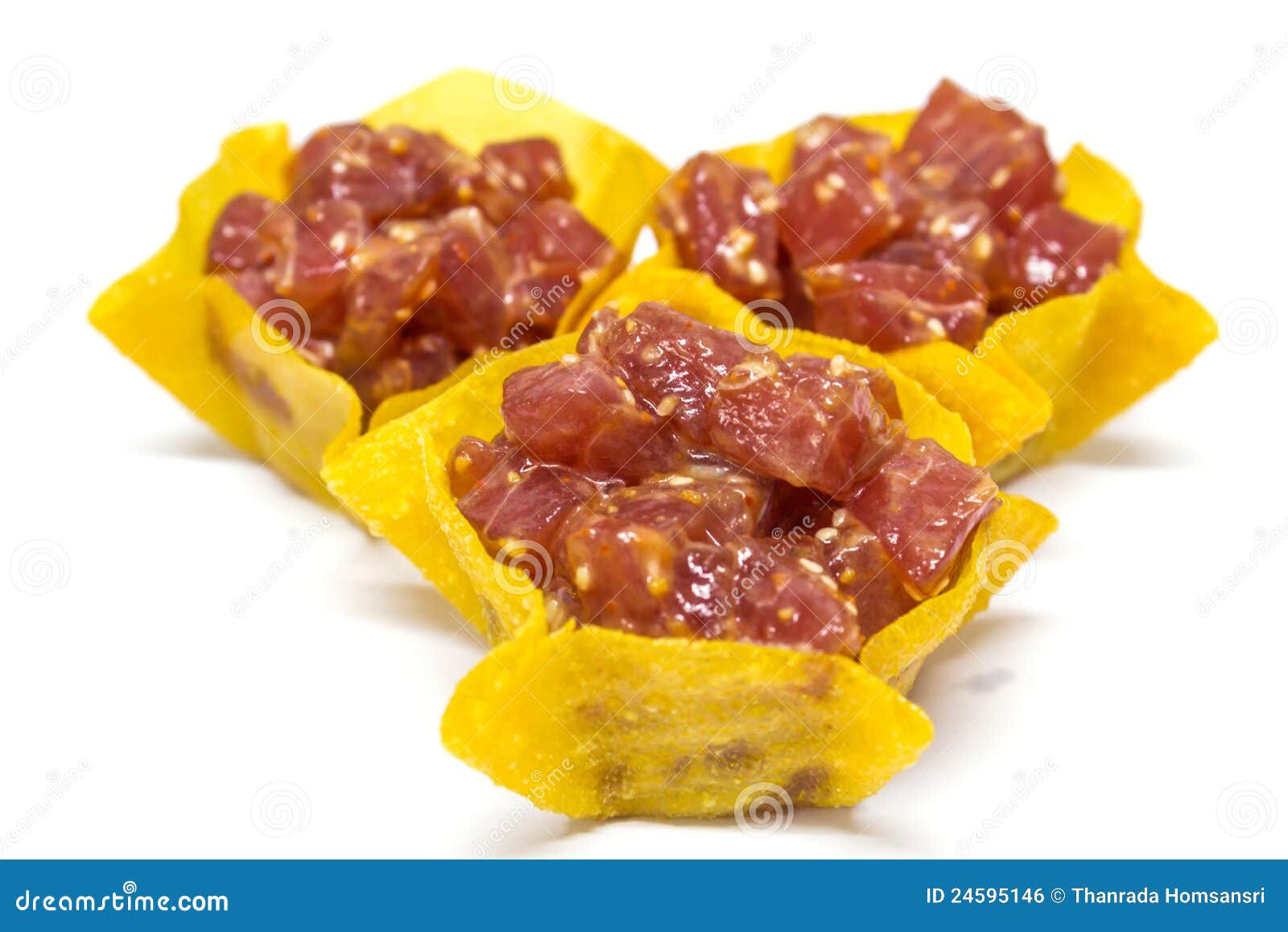 Tuna Tartare in Wonton Cups Stock Photo Image of tartar, salad 24595146