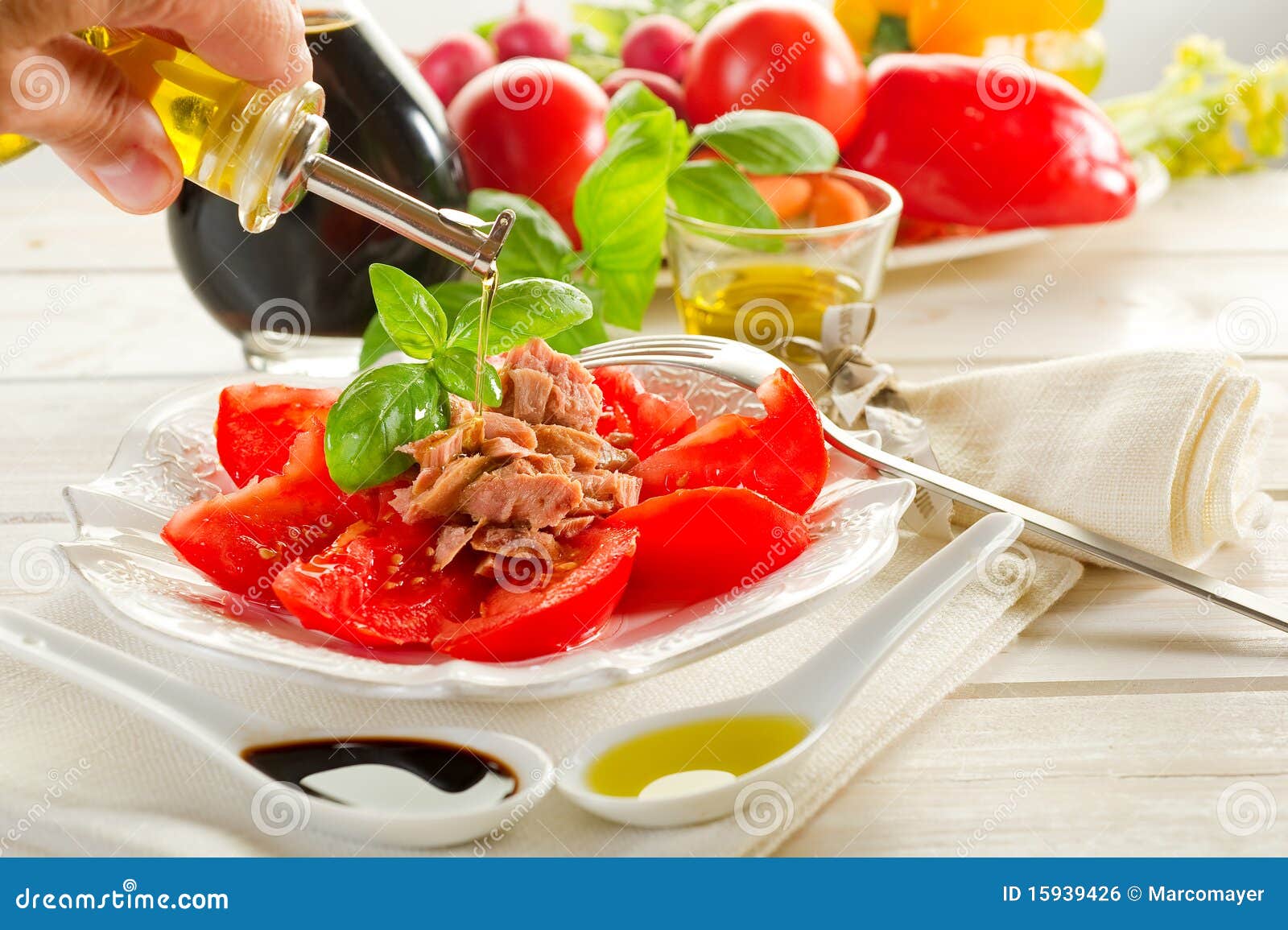 Tuna and tomatoes stock photo. Image of healthy, balsamic 15939426