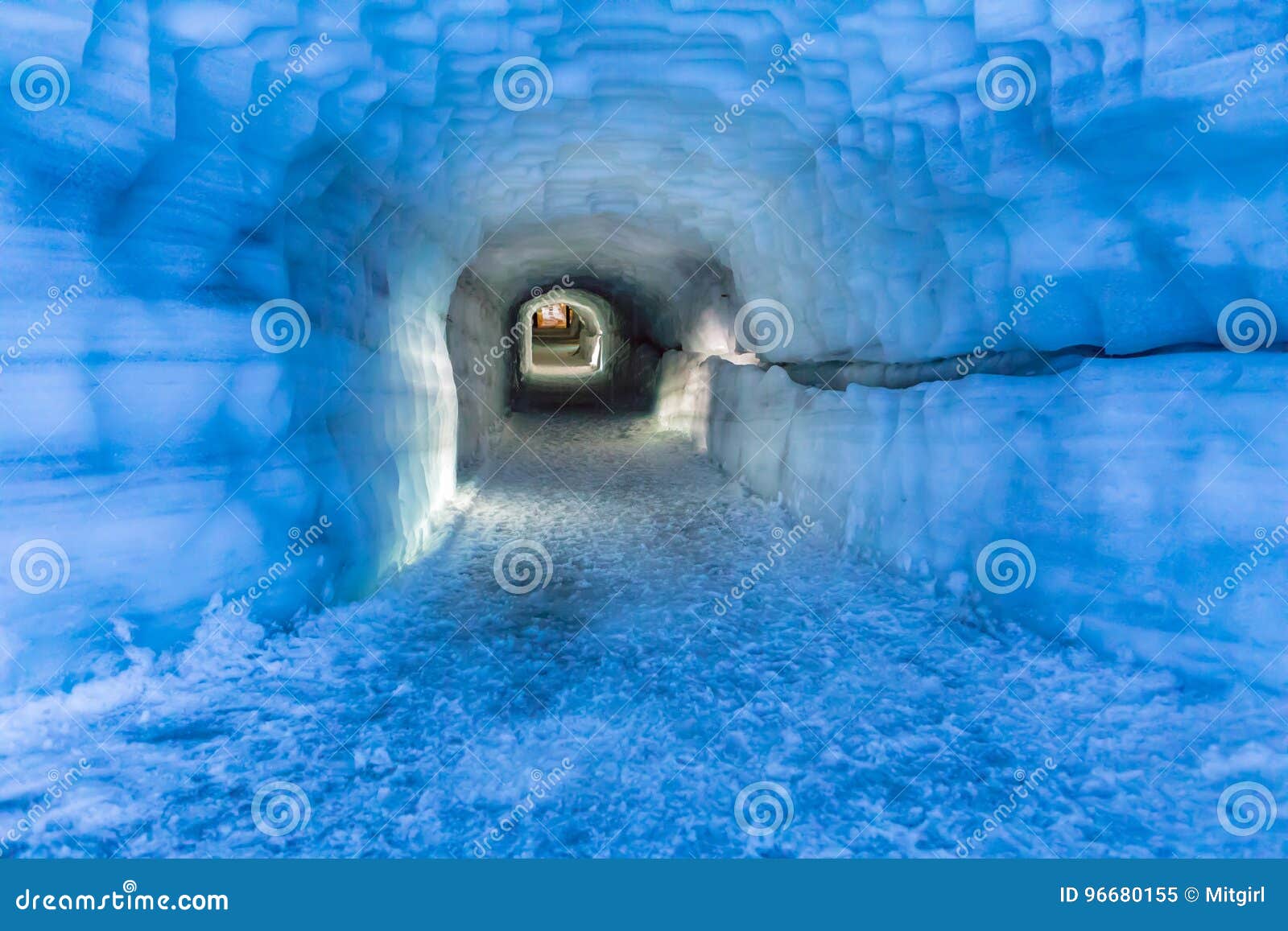 Tunnel in Ice Cave in the Langjokull Glacier in Iceland Stock Image