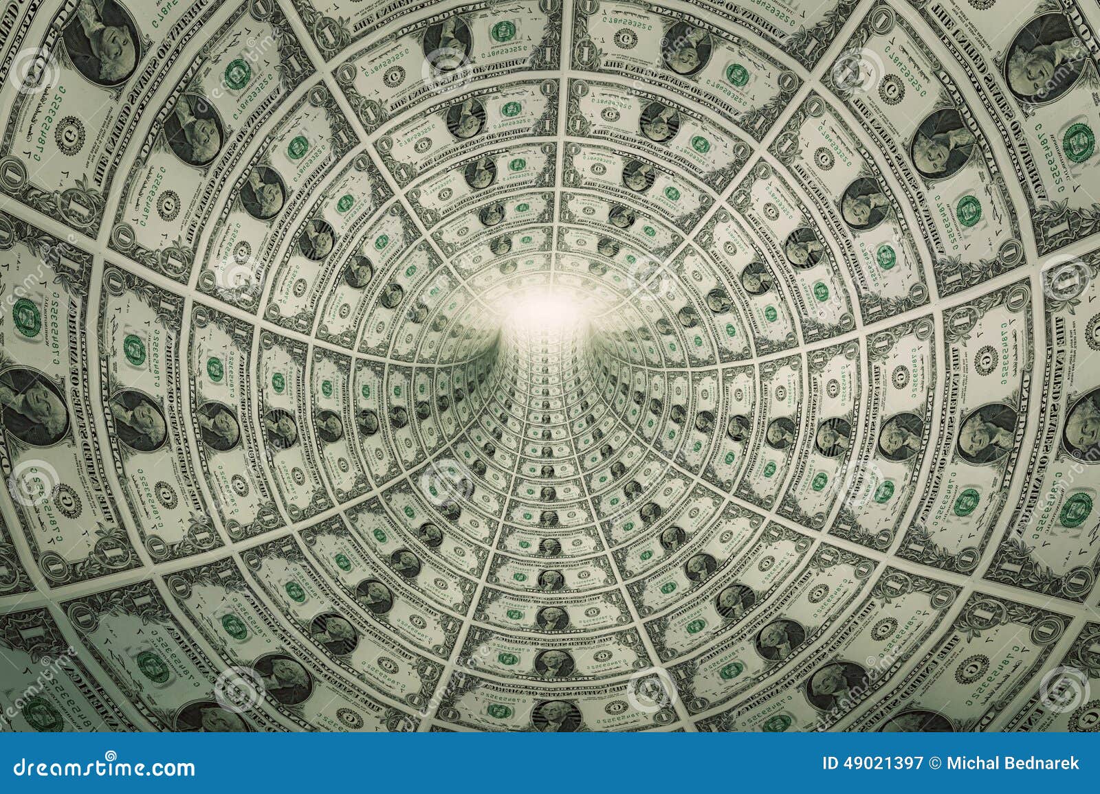 Tunnel of Money, Dollars Towards Light Stock Image Image of green
