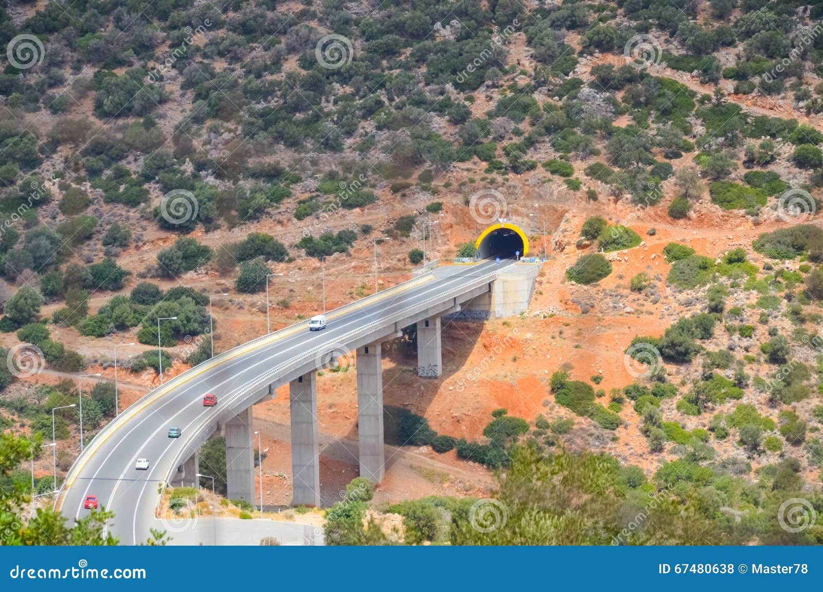A Tunnel through the Mountain on the Island of Crete Stock Photo