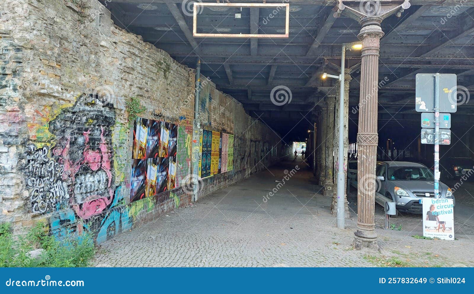 Tunnel Under Bridge with Cast Iron Columns Editorial Stock Image