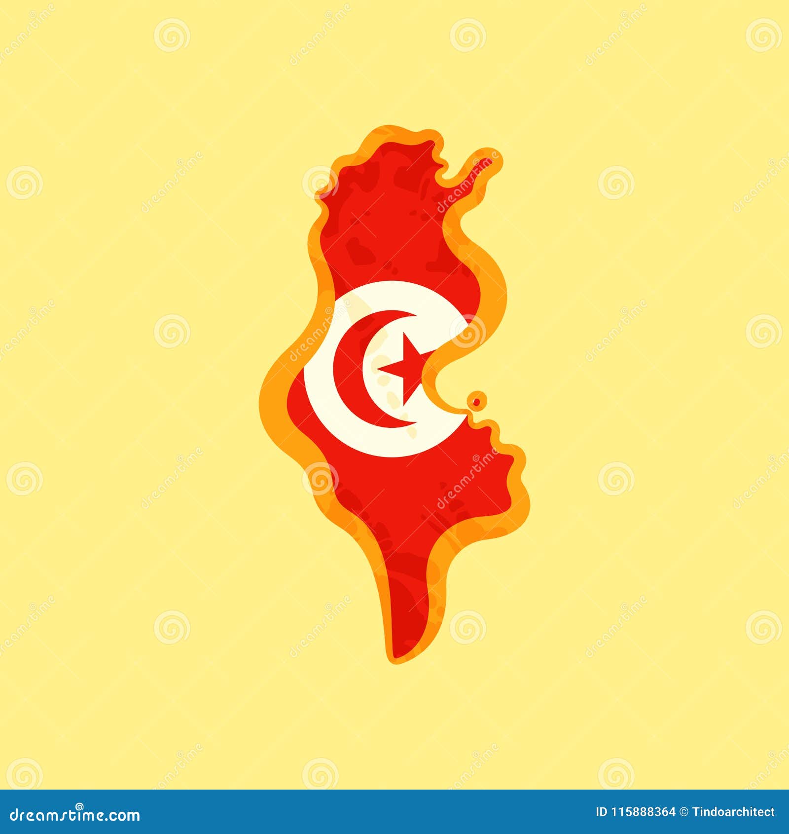 Tunísia - mapa colorido com bandeira tunisina. O mapa de Tunísia coloriu com bandeira tunisina e identificado por meio de linha dourada no estilo do vintage do grunge