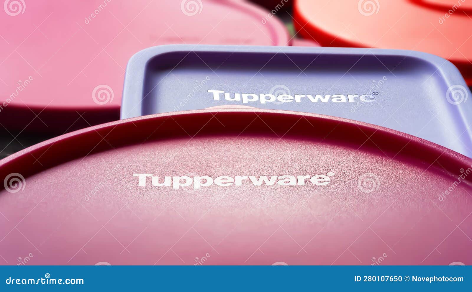 Tupperware Lids. Tupperware Brand Lids in Full Frame. Textured Image
