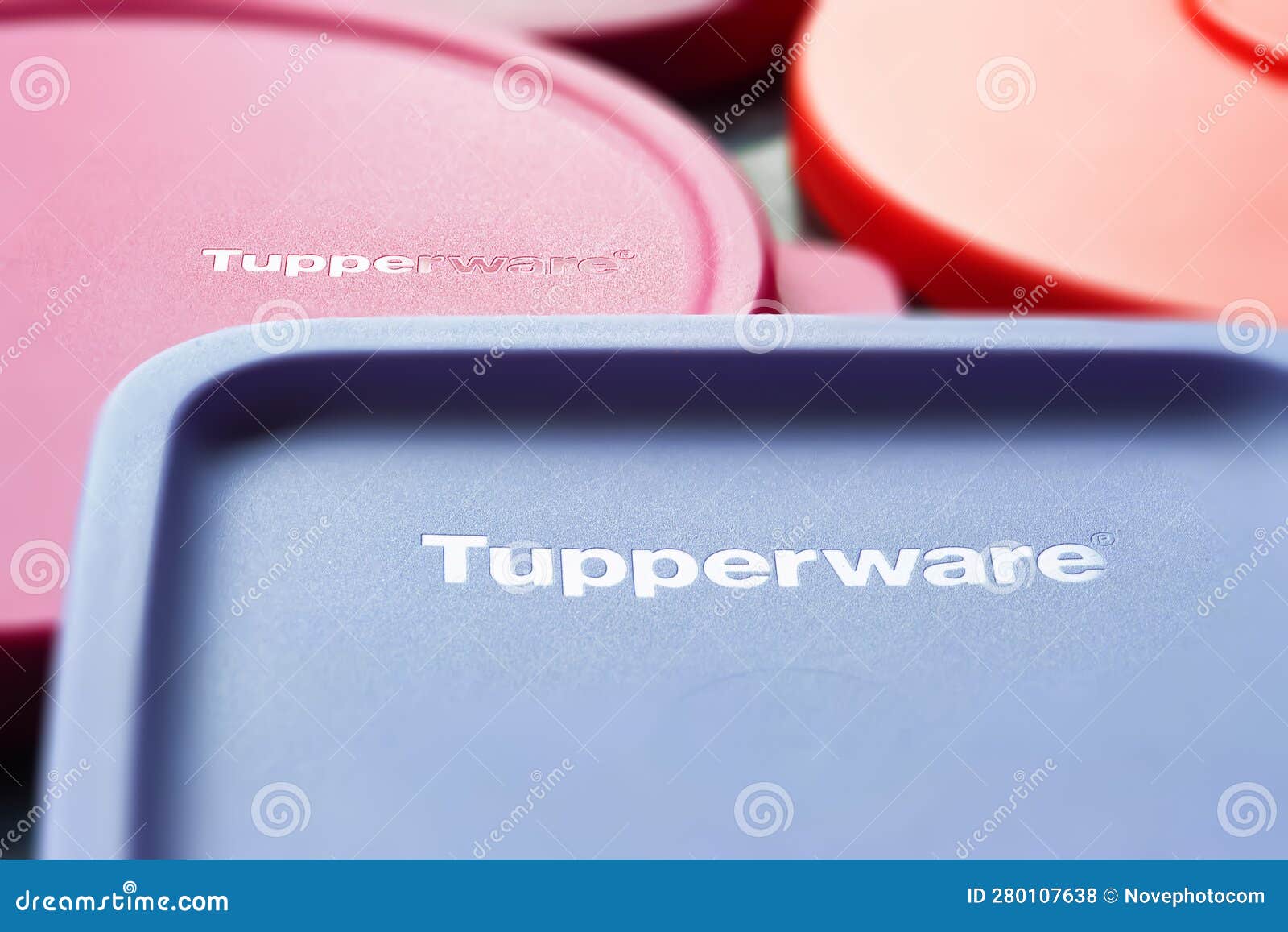 Tupperware Lids. Full Frame Tupperware Brand Lids. Textured Image with