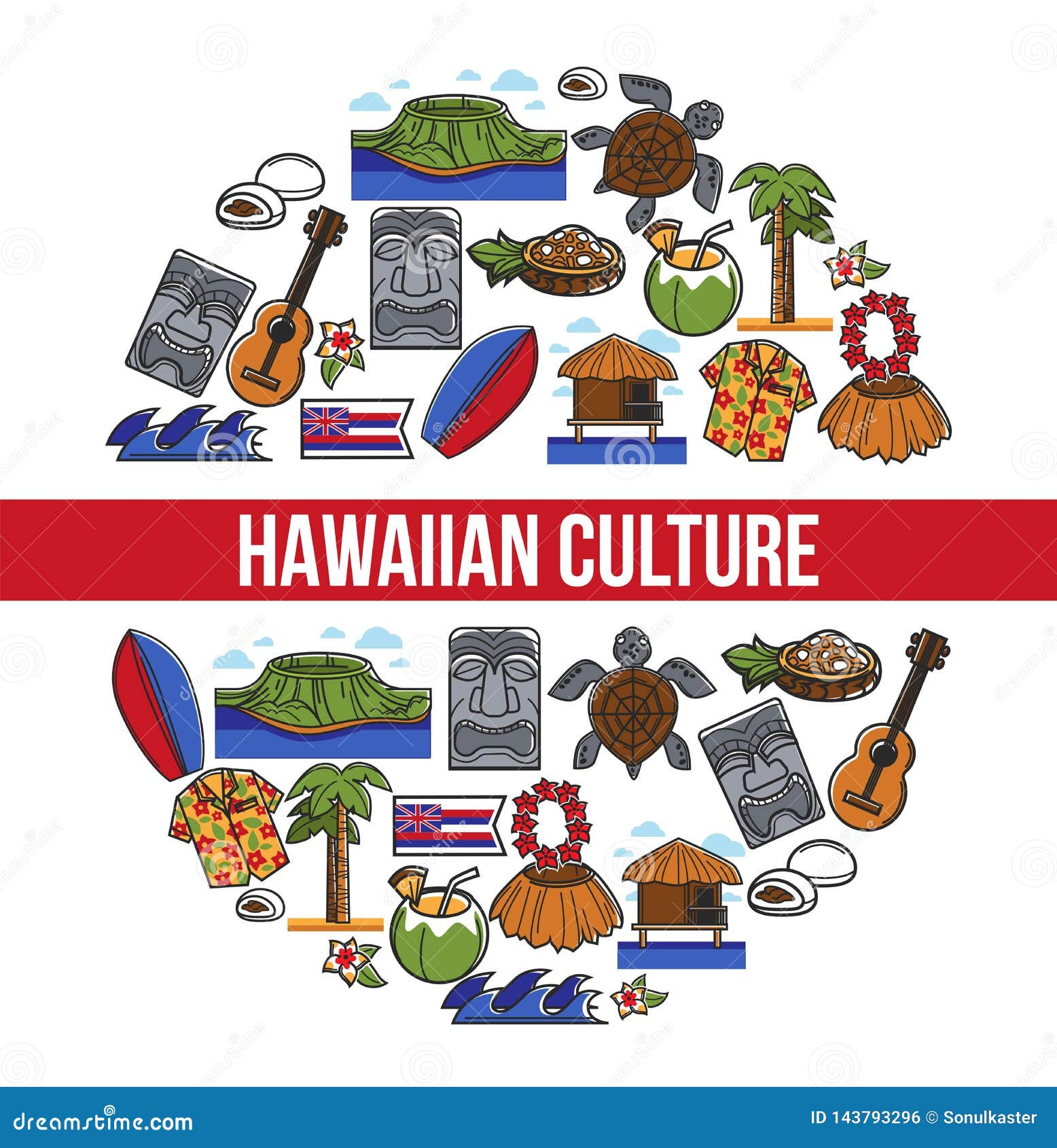 Turismo De Los Símbolos Del País De Hawaii De La Cultura Que Viaja Hawaiana Ilustración del Vector - Ilustración de hawai, hawaiano: 143793296
