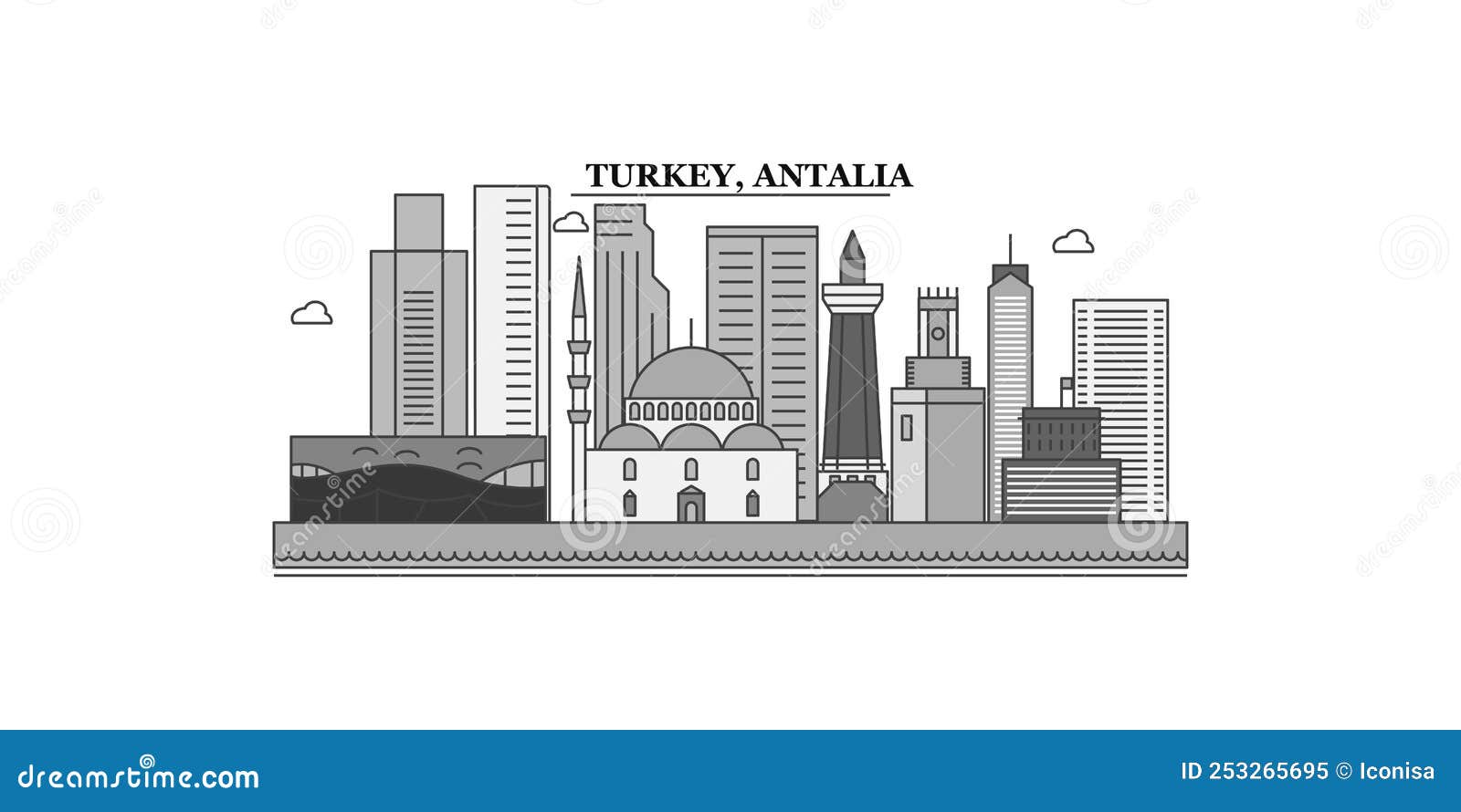 turkey, antalia city skyline   , icons