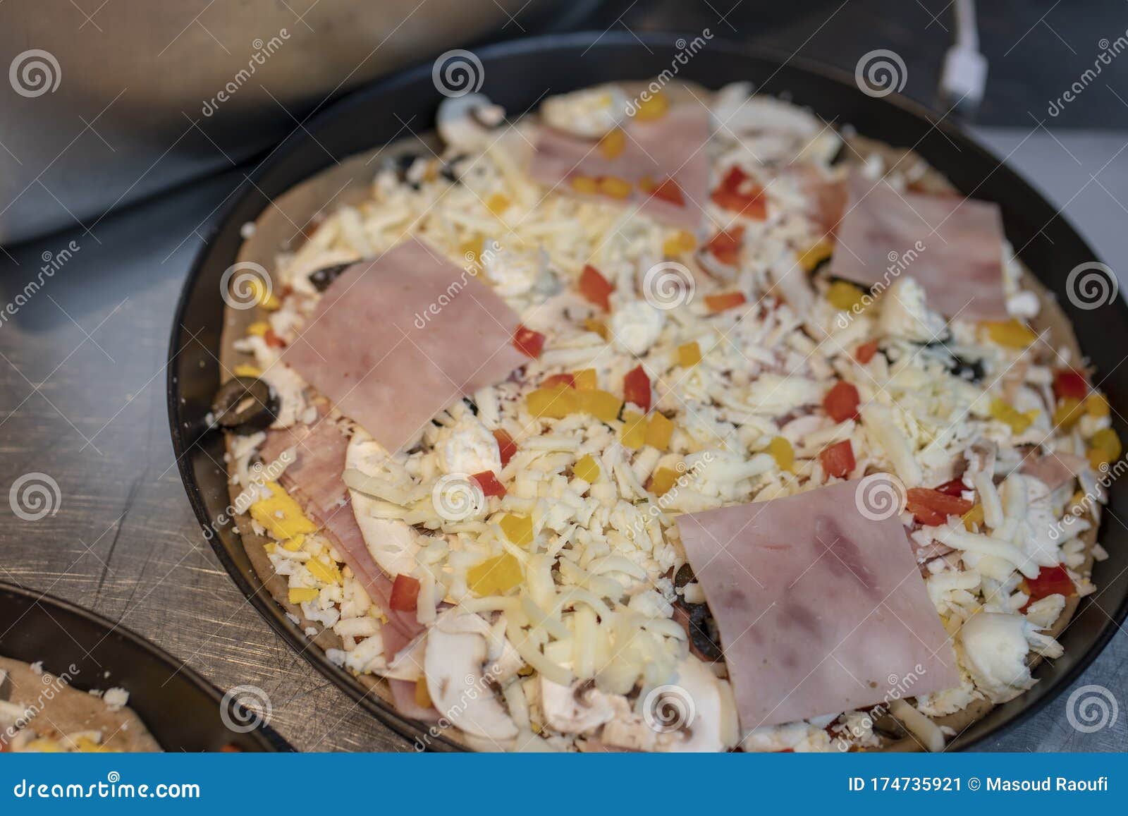 Turkey Bacon Pizza before Cooking Stock Image Image of bake, dough 174735921