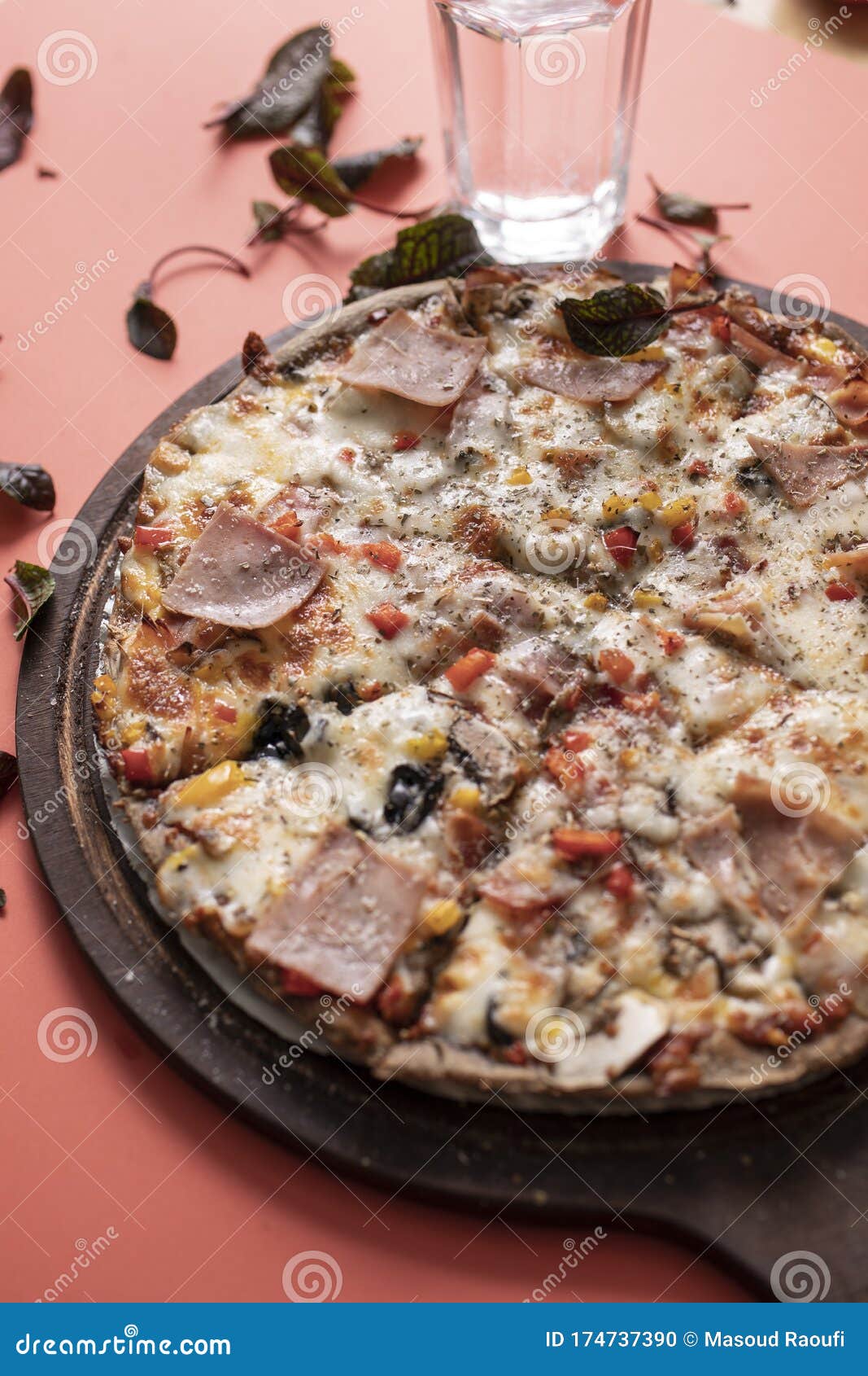 Turkey Bacon Pizza in Red Background Stock Photo Image of pepper, fresh 174737390